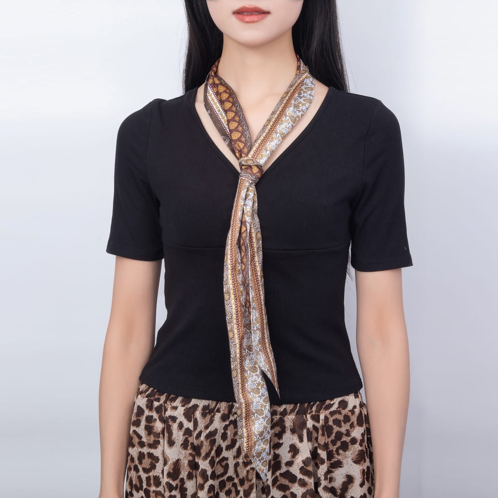 Ethnic Paisley & Boho Floral Printed Satin Twill Ribbon Scarf Necklace | WA-00565 - WA-00569