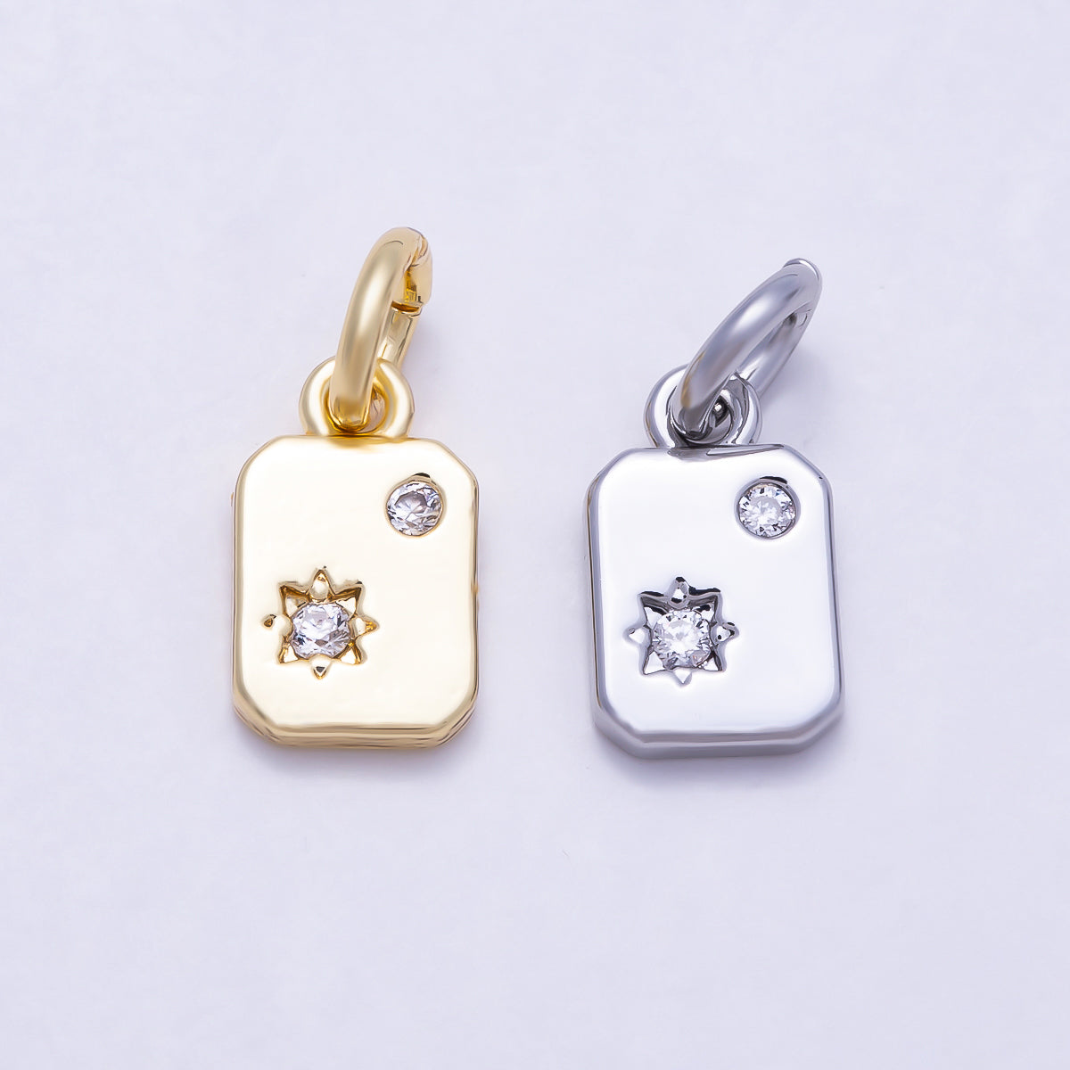 16K Gold Filled 9mm Rectangular Starburst Tag Charm in Gold & Silver | Charms-01933 - Charms-01934