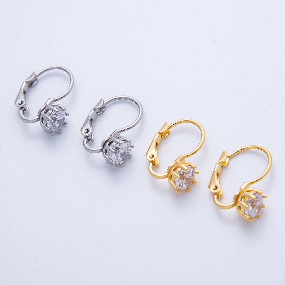 18K Gold Filled 17.5mm Clear CZ Round Lever Back Drop Earrings in Gold & Silver | AB1681 AB1682