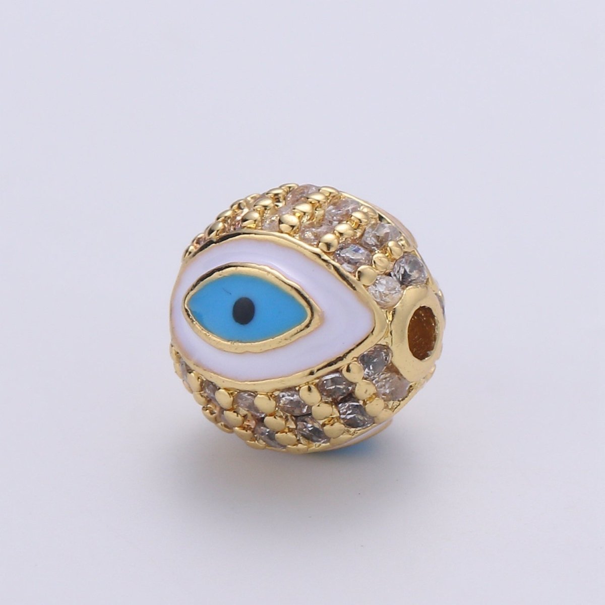 8mm Evil Eye Beads - Round Circle Bead Spacer - Religious Amulet Prayer Beads - Gold Evil Eye Bracelet Beads - Micro Pave Small Hole Beads B - 287 B - 288 B - 289 B - 291 B - 292 - DLUXCA