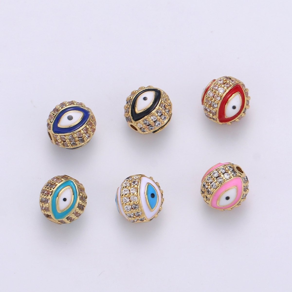 8mm Evil Eye Beads - Round Circle Bead Spacer - Religious Amulet Prayer Beads - Gold Evil Eye Bracelet Beads - Micro Pave Small Hole Beads B - 287 B - 288 B - 289 B - 291 B - 292 - DLUXCA