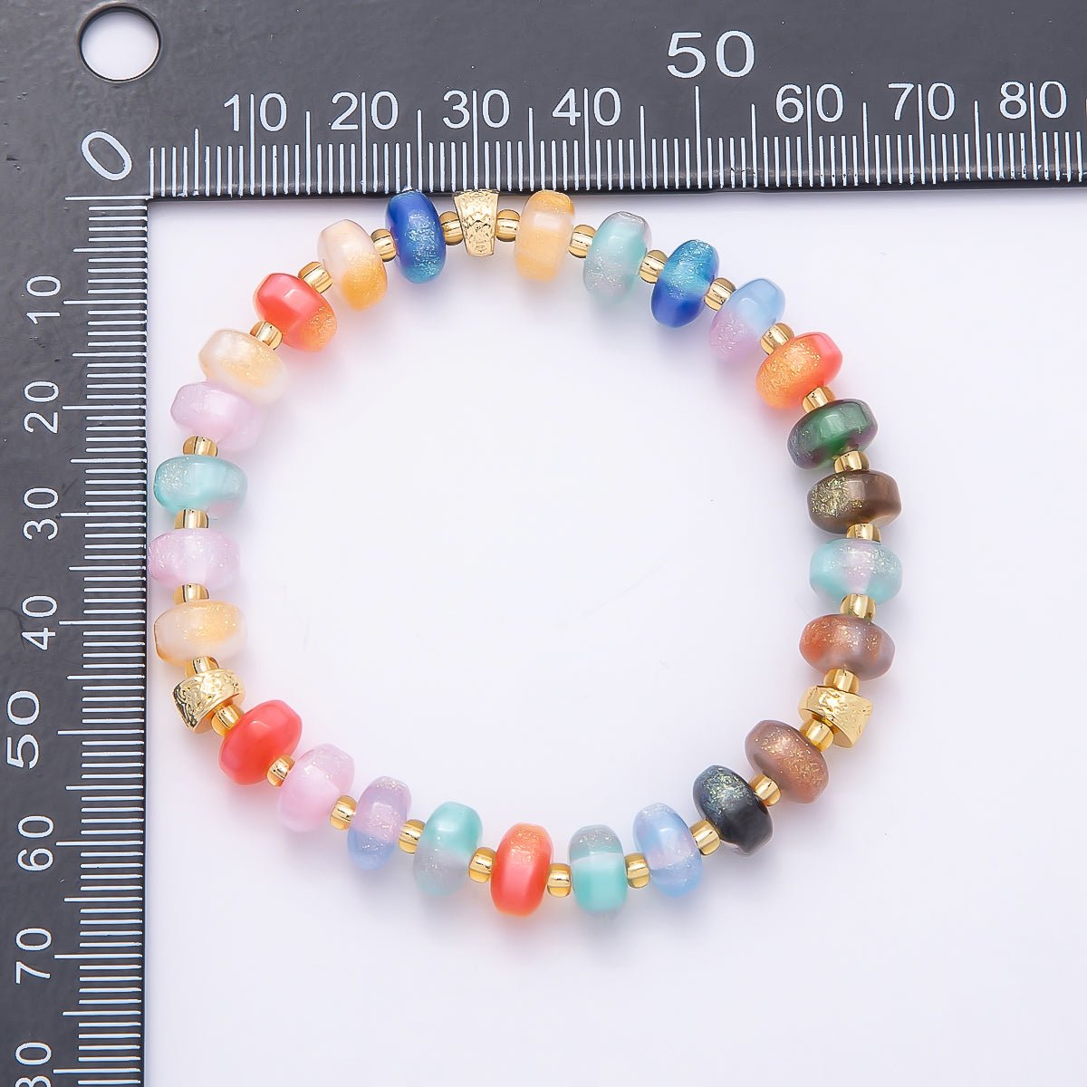 8mm Multicolor, Blue, Yellow, Pink, Orange, Green Glitter Rondelle Bead Resin 7 Inch Stretch Bracelet | WA-04559 ~ WA-04564 - DLUXCA