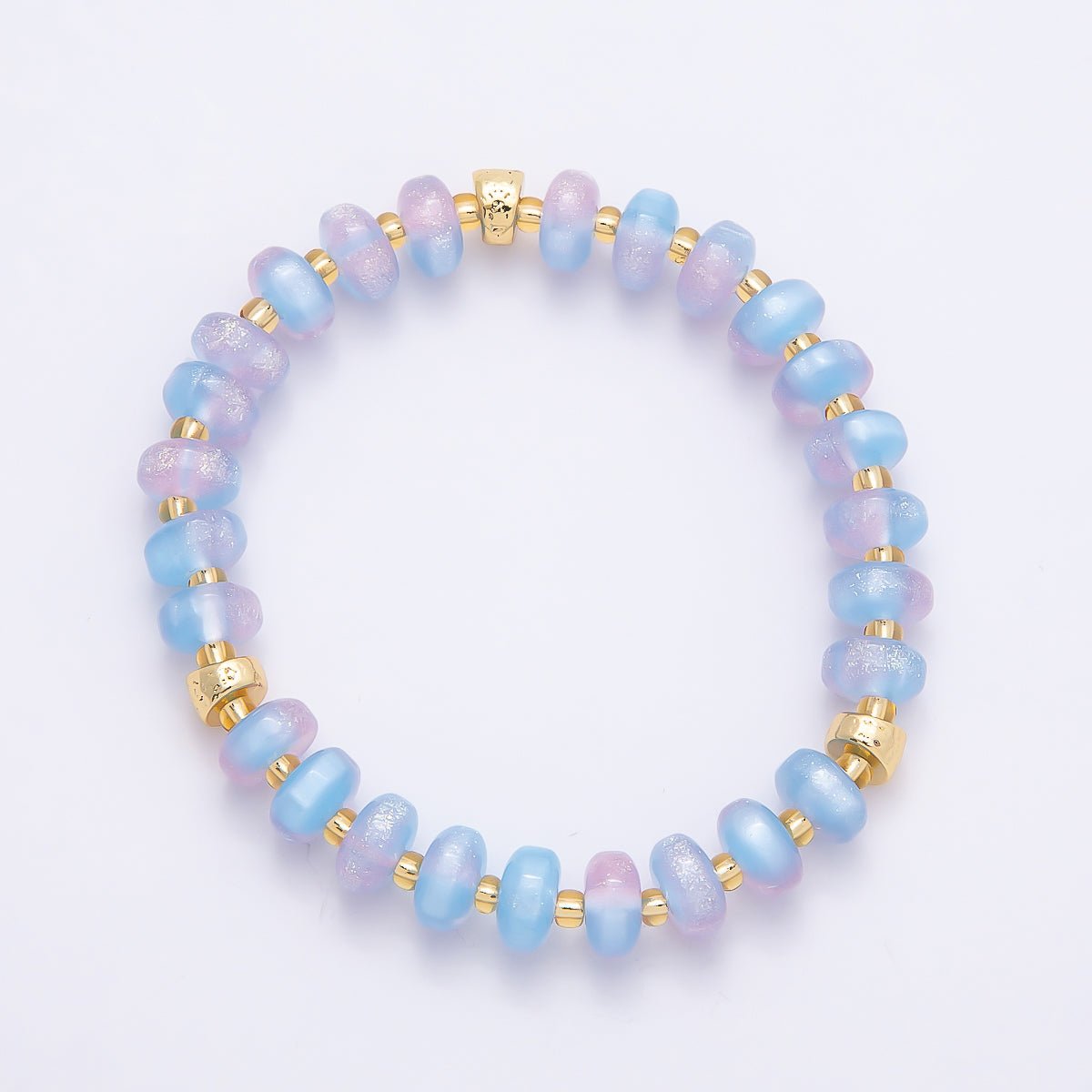 8mm Multicolor, Blue, Yellow, Pink, Orange, Green Glitter Rondelle Bead Resin 7 Inch Stretch Bracelet | WA-04559 ~ WA-04564 - DLUXCA