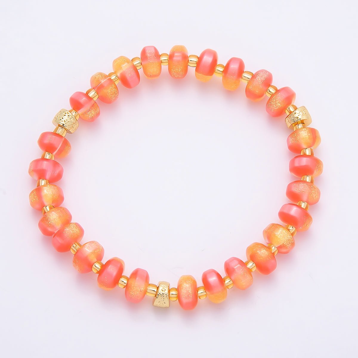 8mm Multicolor, Blue, Yellow, Pink, Orange, Green Glitter Rondelle Bead Resin 7 Inch Stretch Bracelet | WA-04559 ~ WA-04564 - DLUXCA
