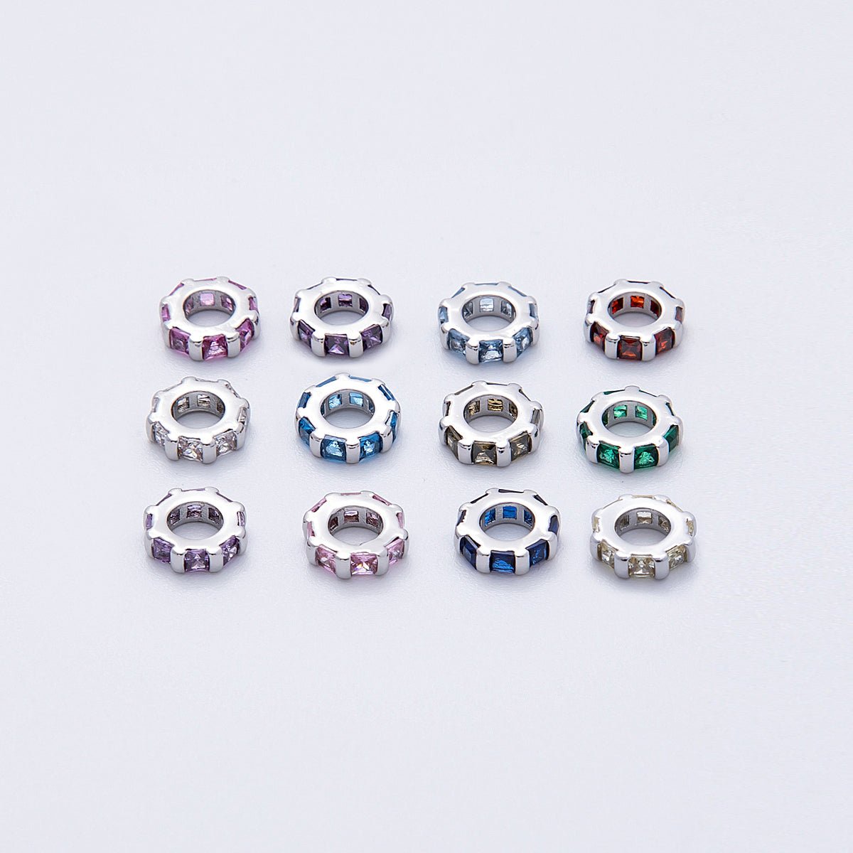 8mm Personalized Birthstone Micro Paved Round CZ Rondelle Spacer Set | Beads - 00140 ~ Beads - 00151 - DLUXCA