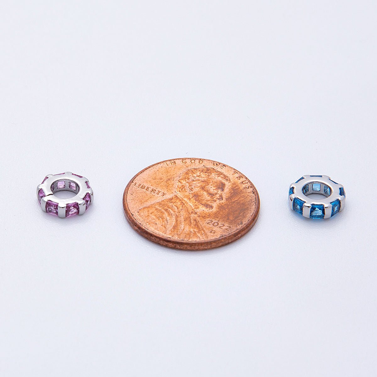 8mm Personalized Birthstone Micro Paved Round CZ Rondelle Spacer Set | Beads - 00140 ~ Beads - 00151 - DLUXCA