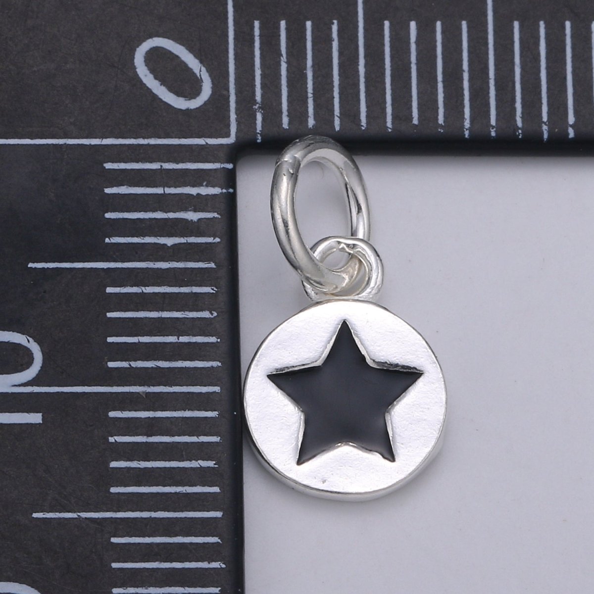 925 Sterling Silver Black Star Charm, Circle Charm Silver Star Charm for Necklace Bracelet Earring, Starry Charm, SL-020 - DLUXCA