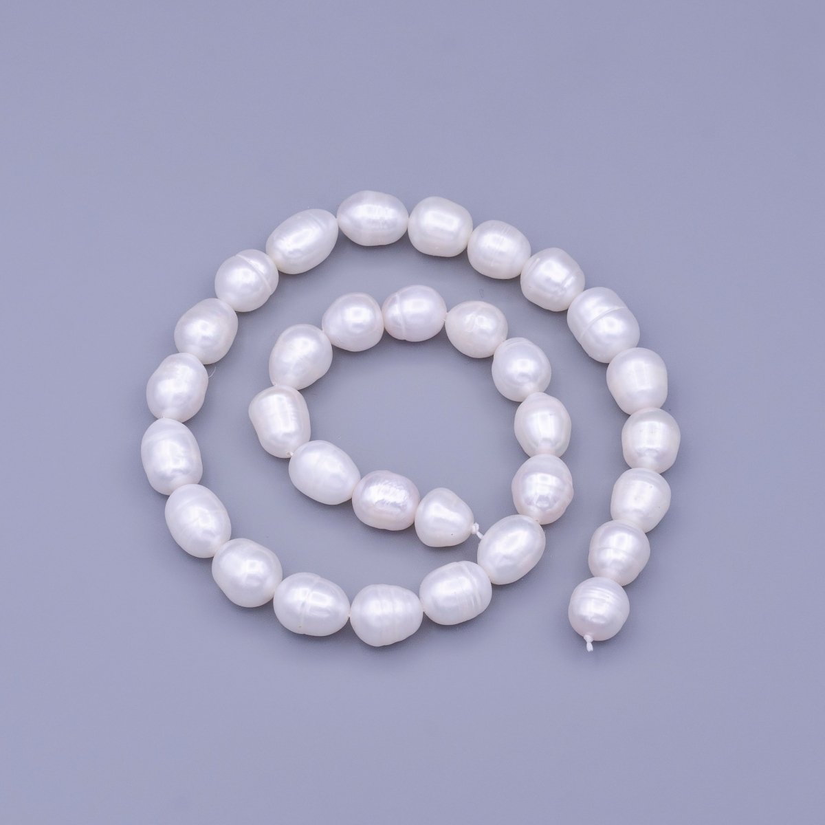 9.7mm White Freshwater Ringed Oval Pearl Strand Jewelry Making Finding Supply | WA - 1661 Clearance Pricing - DLUXCA