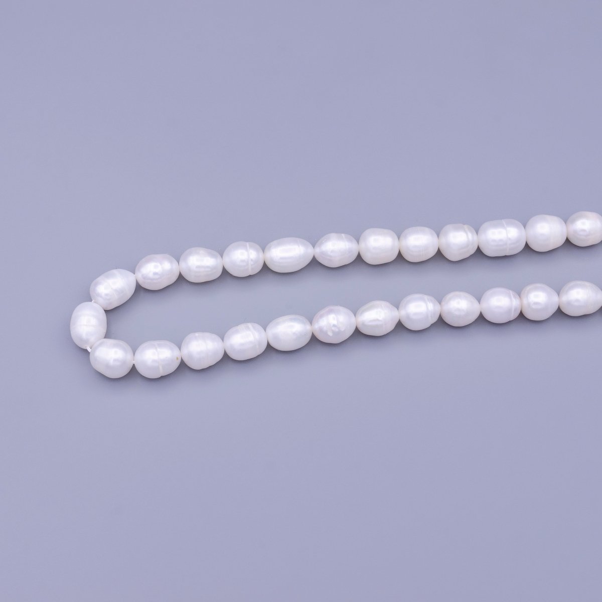 9.7mm White Freshwater Ringed Oval Pearl Strand Jewelry Making Finding Supply | WA - 1661 Clearance Pricing - DLUXCA