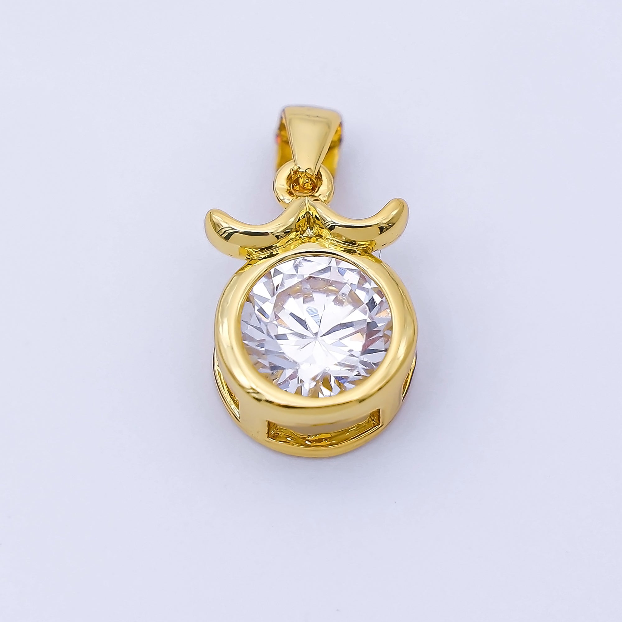 24K Gold Filled 15mm Clear CZ Zodiac Sign Pendant | A1352 - A1357