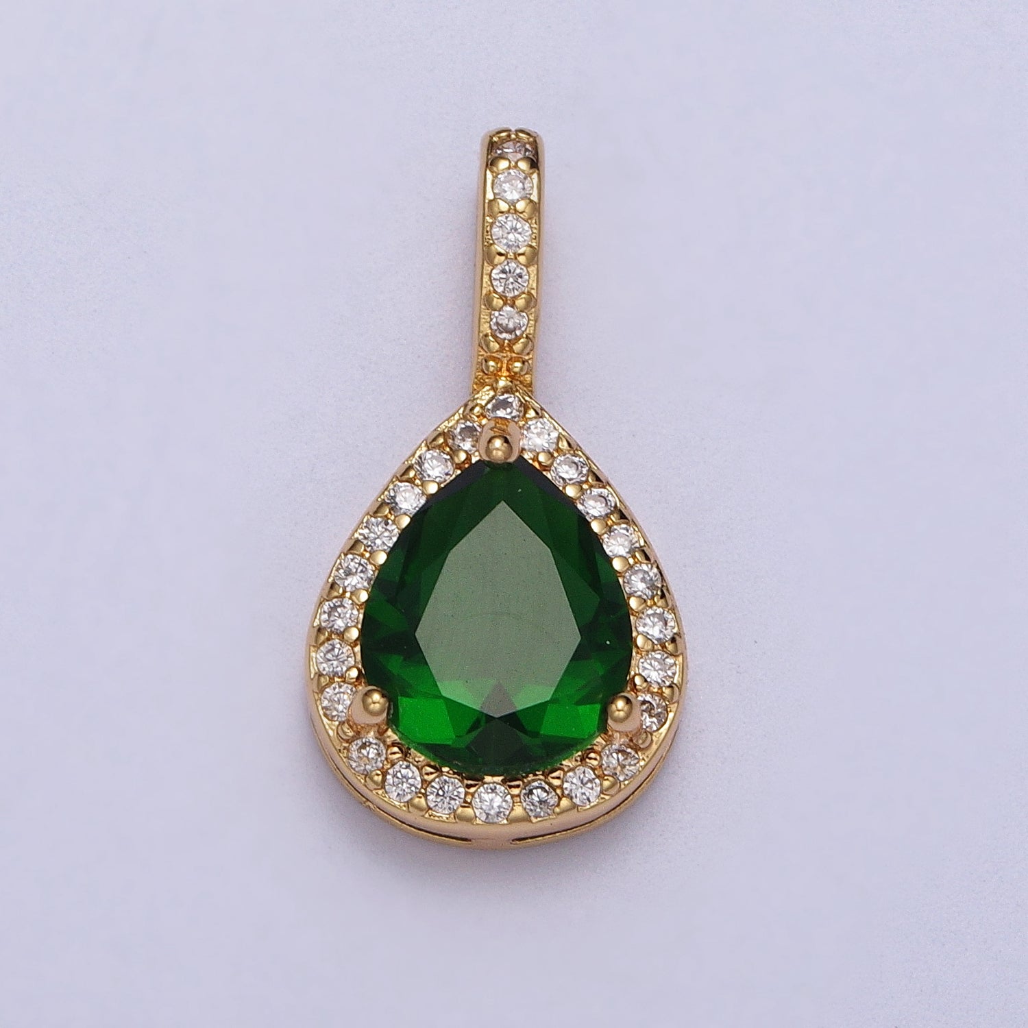 21mm Clear, Red, Green CZ Micro Paved Teardrop Solitaire Pendant | AA00011 - AA00013