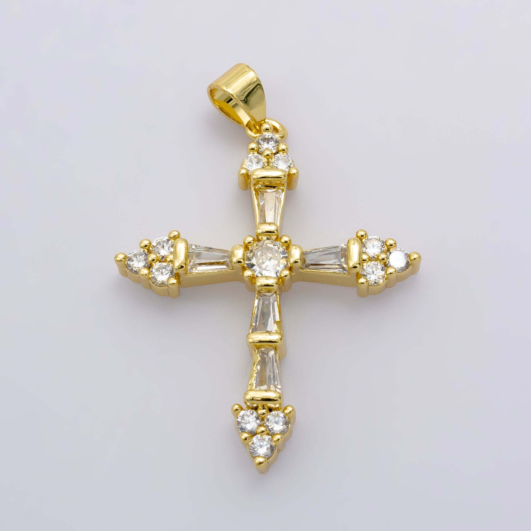 24K Gold Filled 32mm Baguette CZ Paved Cross | AA-1025