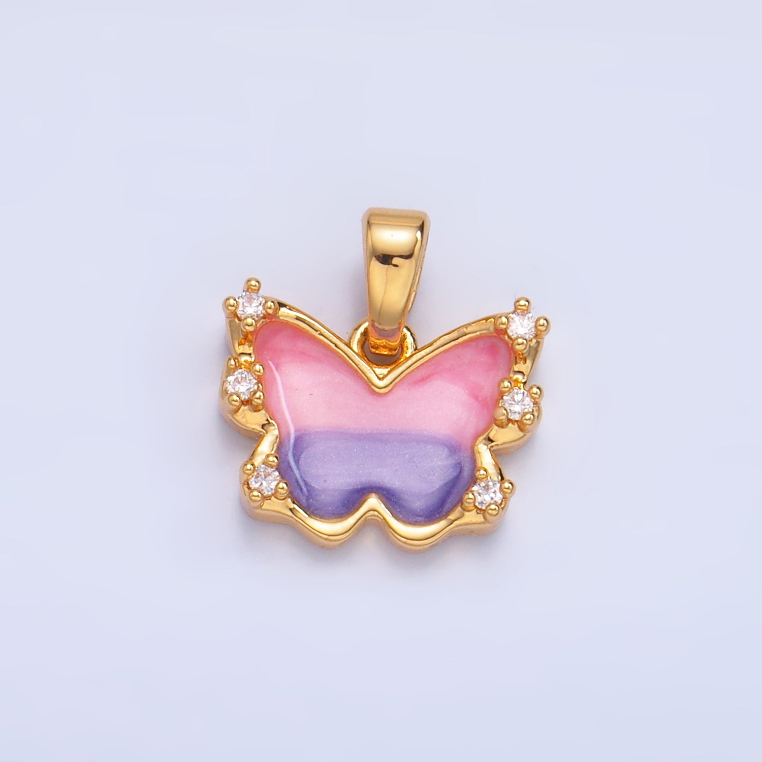 24K Gold Filled Multicolor Enamel CZ Butterfly Pendant | AA1055