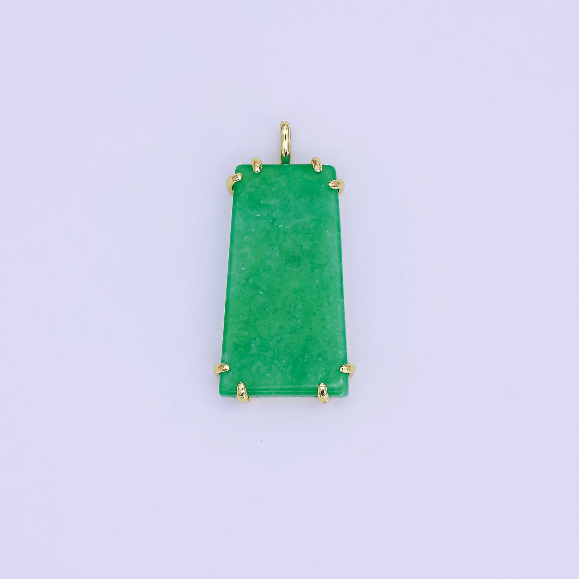 24K Gold Filled Natural Green Jade Rectangular Claw Drop Pendant | AA1482