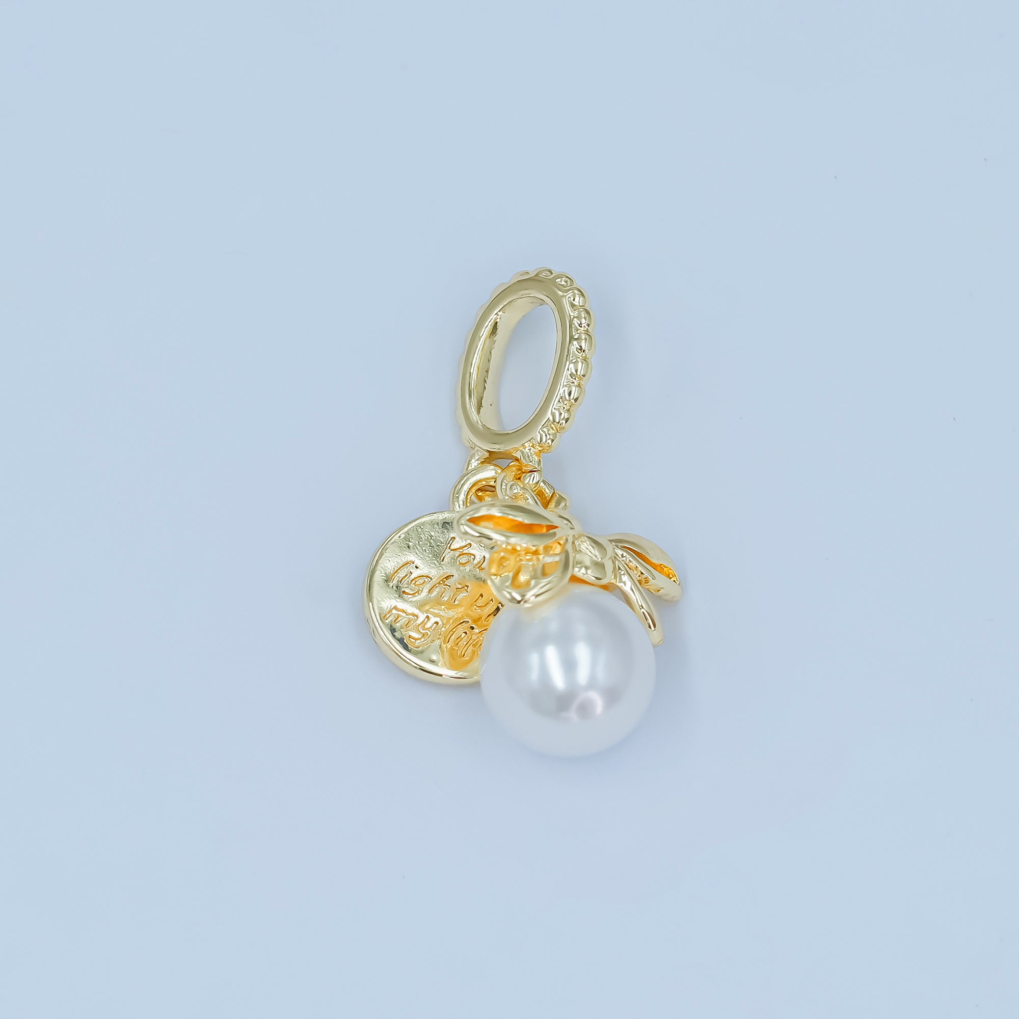 24K Gold Filled Firefly "You Light Up My Life" Script Rhondelle Bail Drop Pendant | AA1501