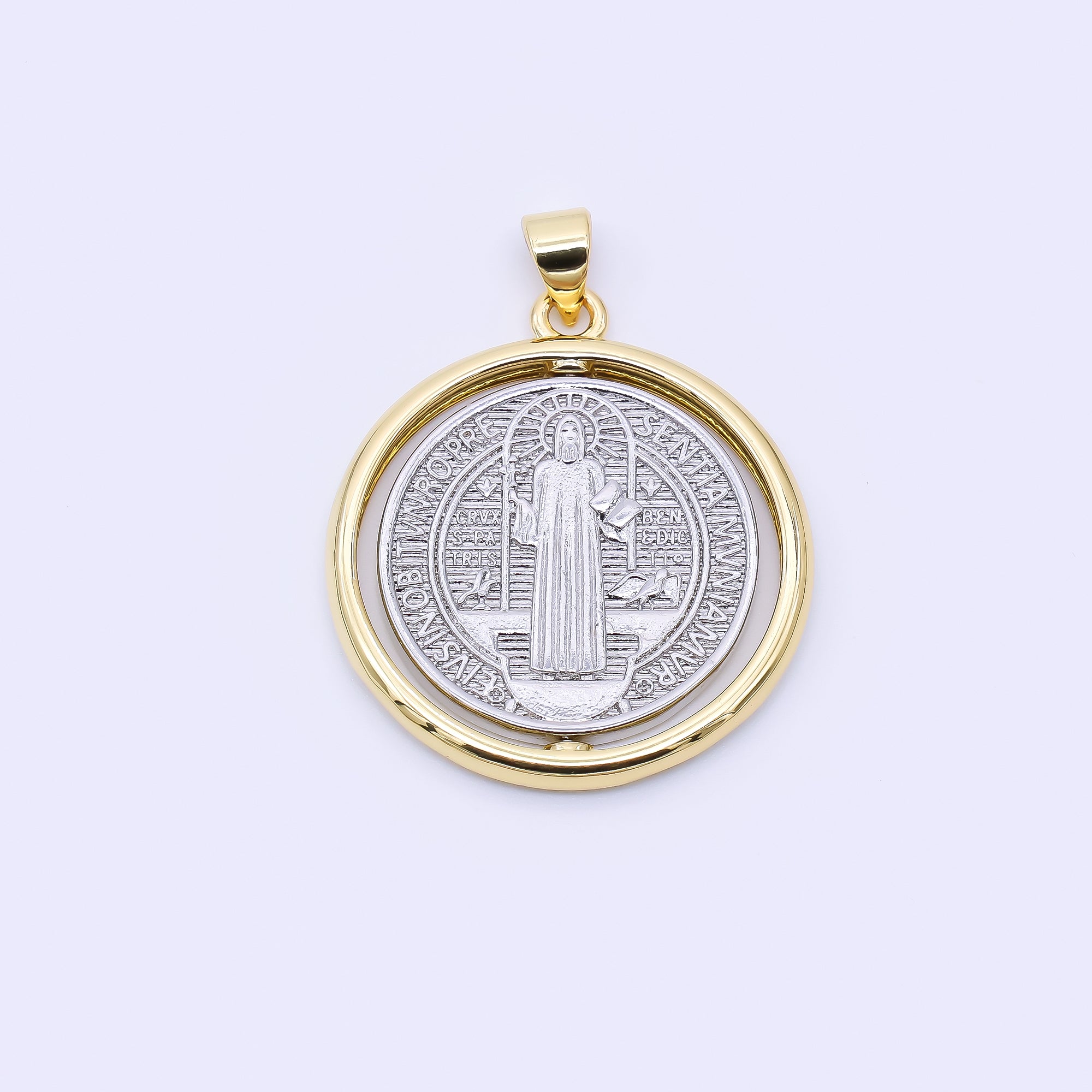 24K Gold Filled 28mm Saint Benedict Coin Pendant | AA1566