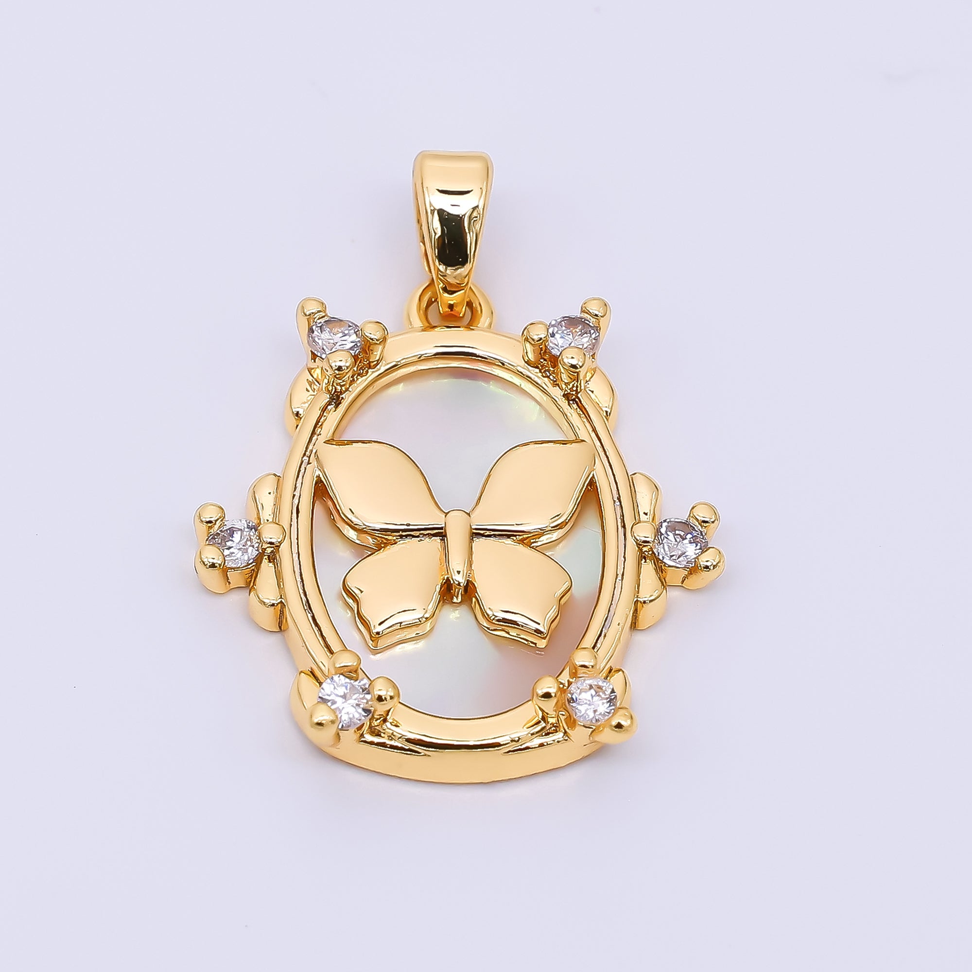 24K Gold Filled 20mm Mother of Pearl Framed Butterfly Animal Pendant in Gold & Silver | AA-1572