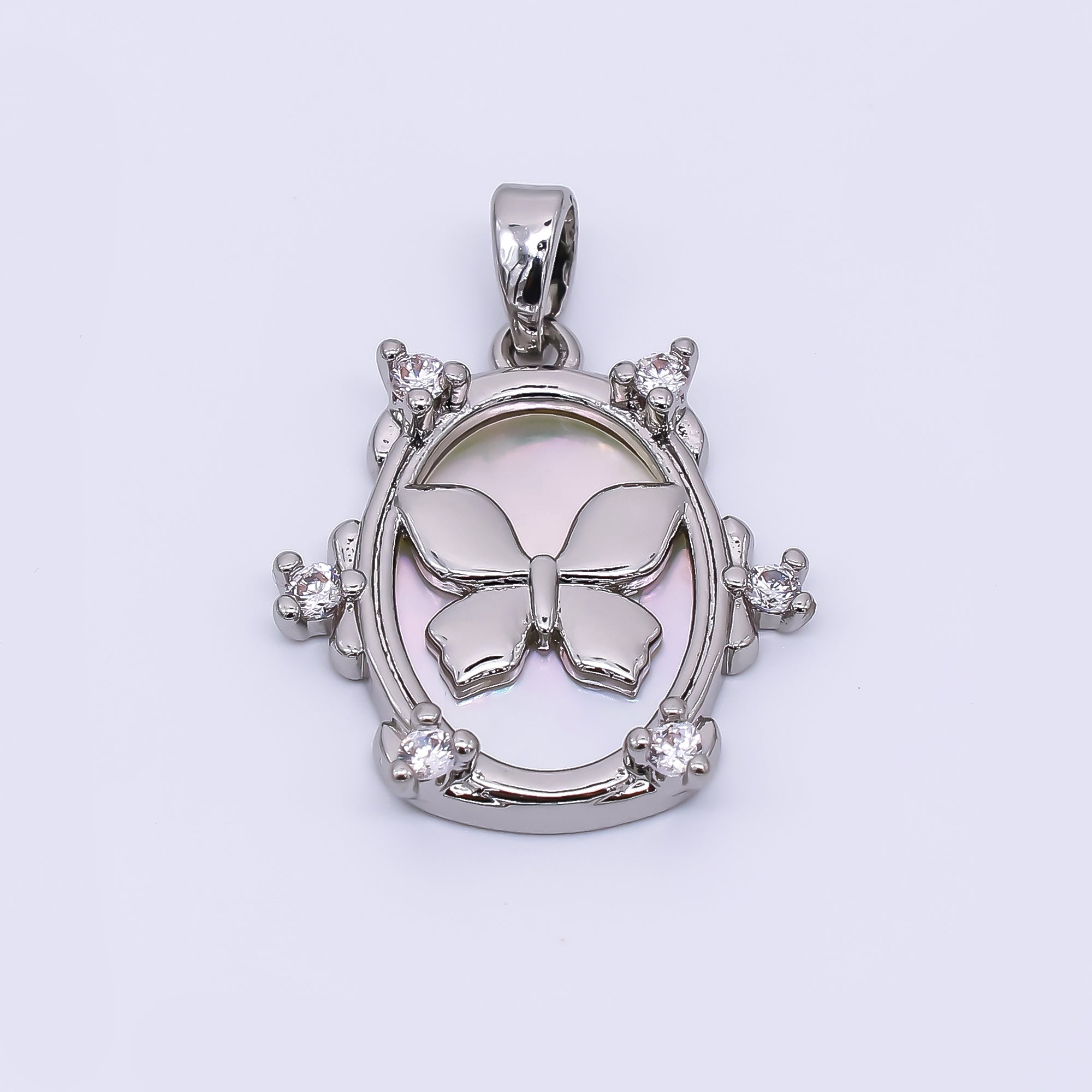 24K Gold Filled 20mm Mother of Pearl Framed Butterfly Animal Pendant in Gold & Silver | AA-1572
