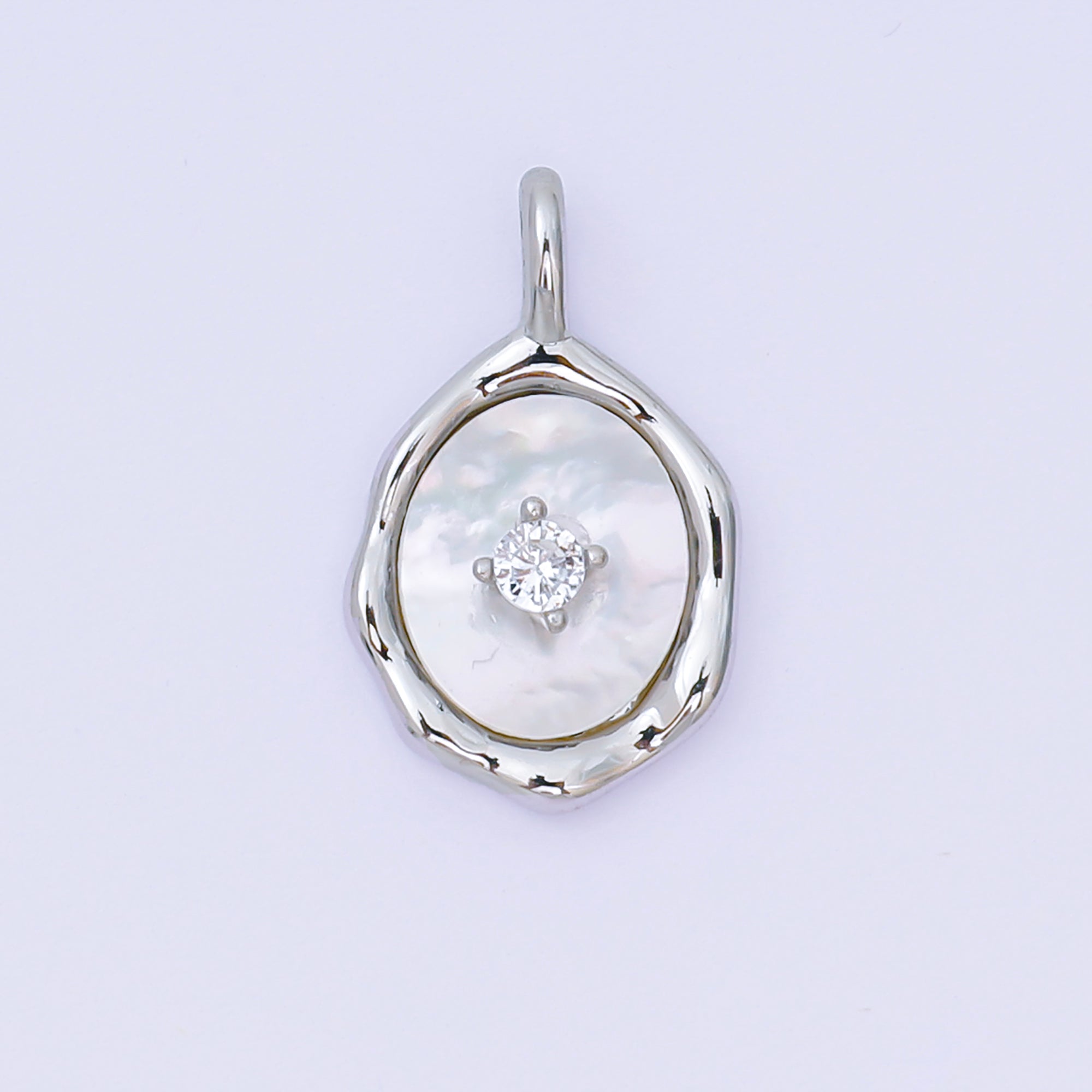 24K Gold Filled 20mm Round CZ Shell Pearl Abstract Mirror Pendant in Gold & Silver | AA-1584