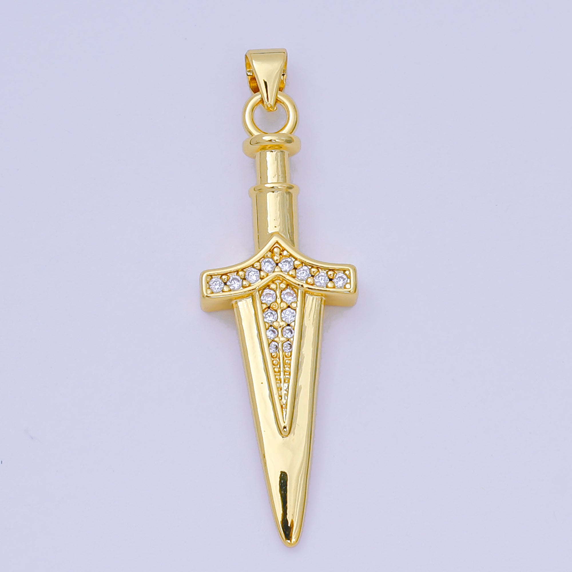 24K Gold Filled 39mm Micro Paved CZ Small Dagger Knife Pendant | AA-1602