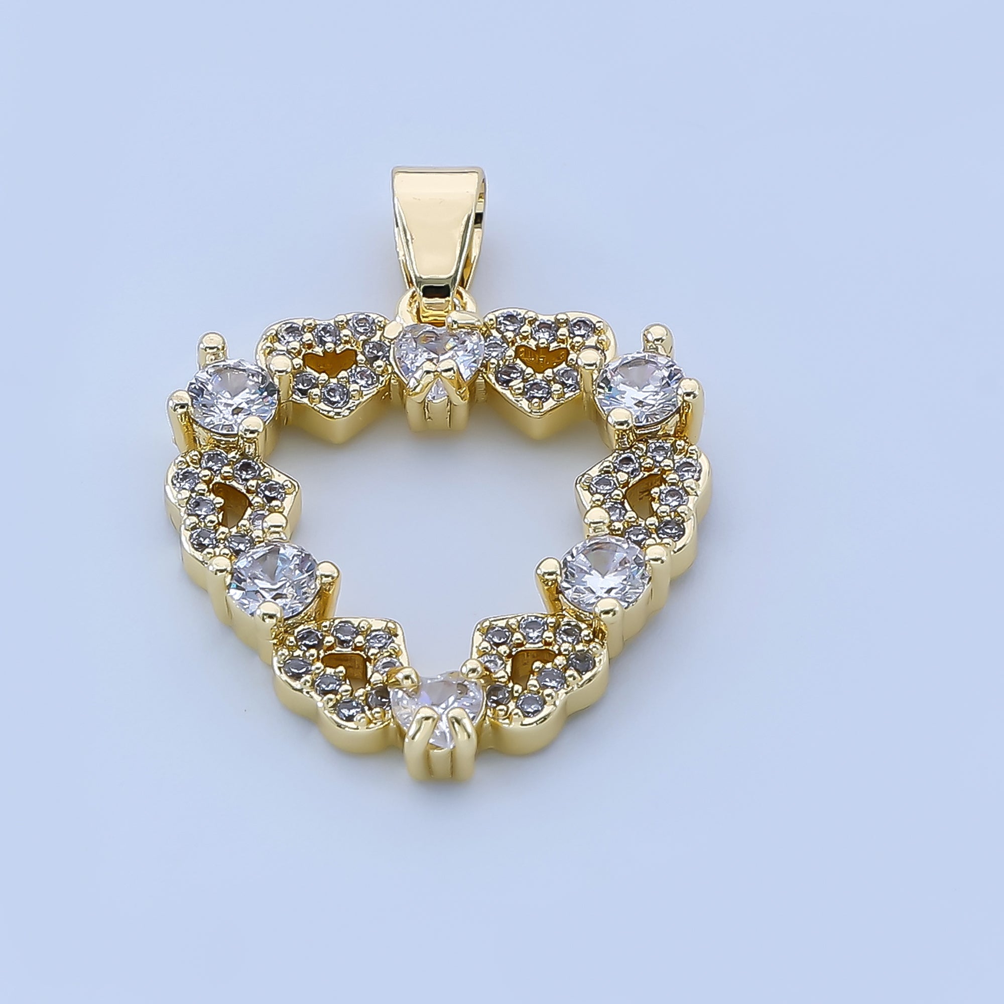 24K Gold Filled 19.5mm Micro Paved Round CZ Heart-Shaped Pendant | AA-1604
