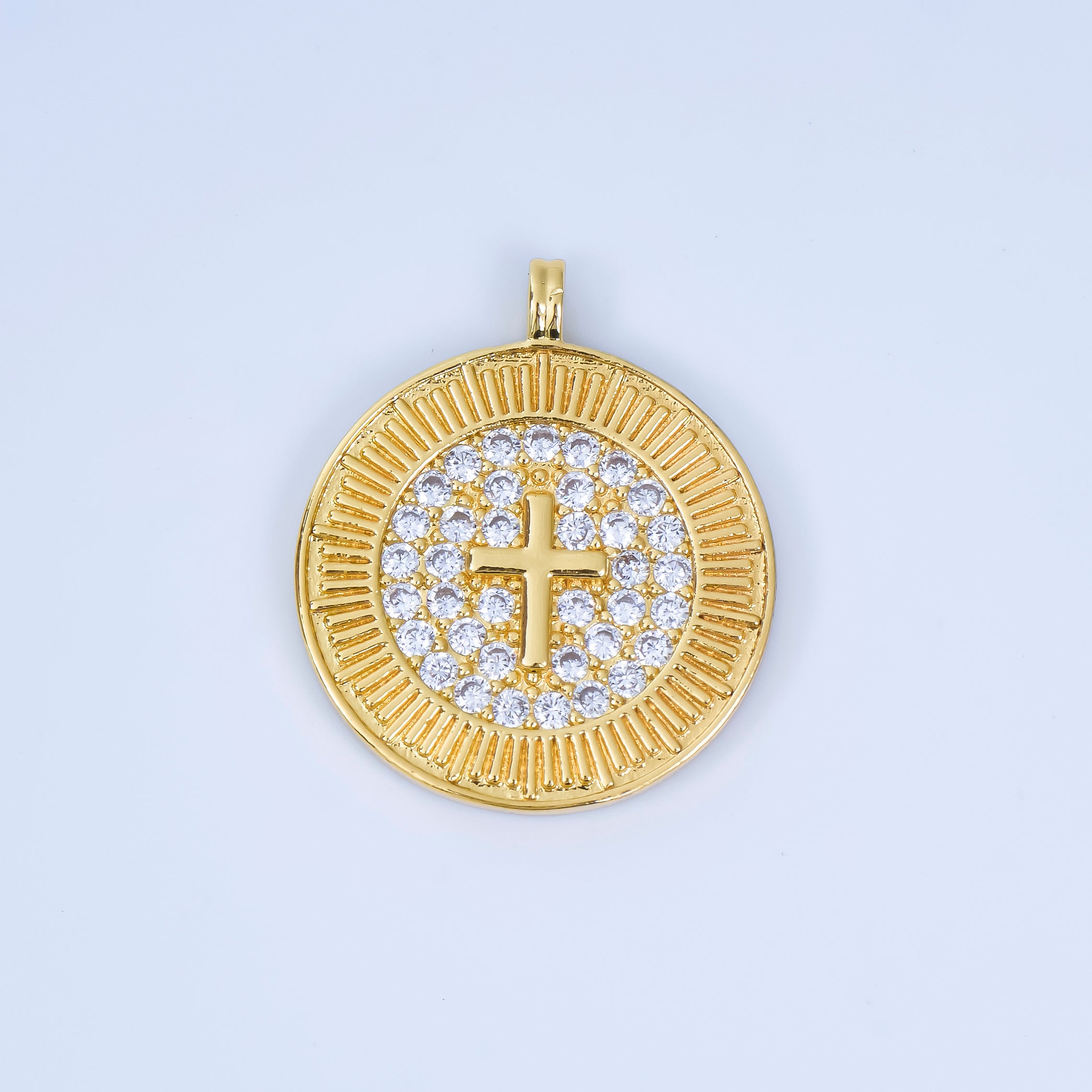 24K Gold Filled 29mm Micro Paved CZ The Messiah Cross Medallion Pendant | AA-1606