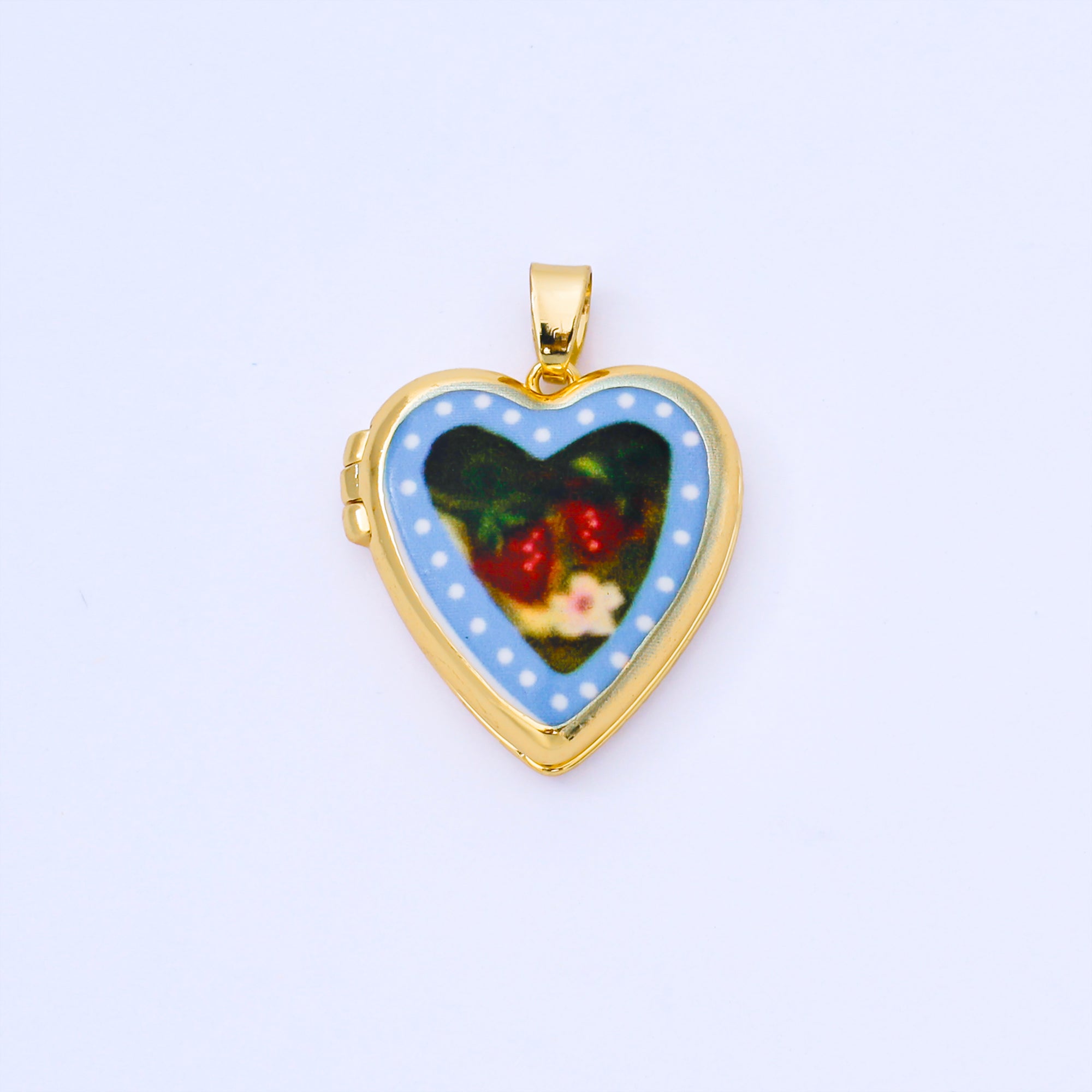 24K Gold Filled 22mm Hand-Painted Enamel Heart-Shaped Locket Flower Pendant | AA1613 ~ AA1617