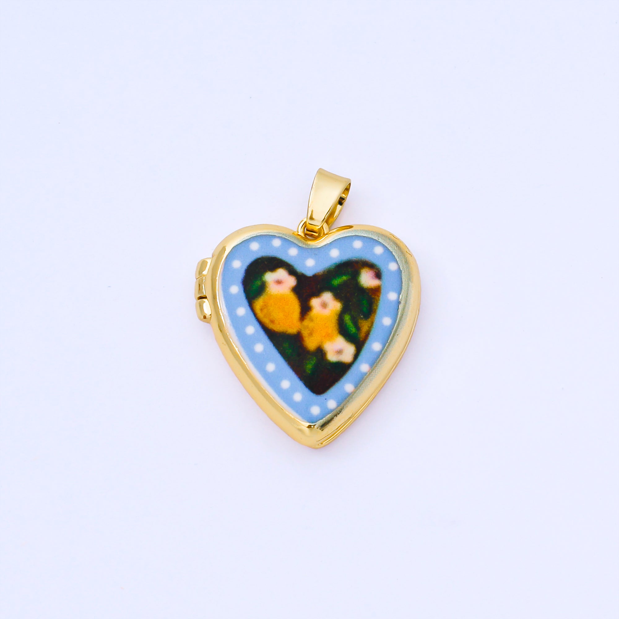 24K Gold Filled 22mm Hand-Painted Enamel Heart-Shaped Locket Flower Pendant | AA1613 ~ AA1617