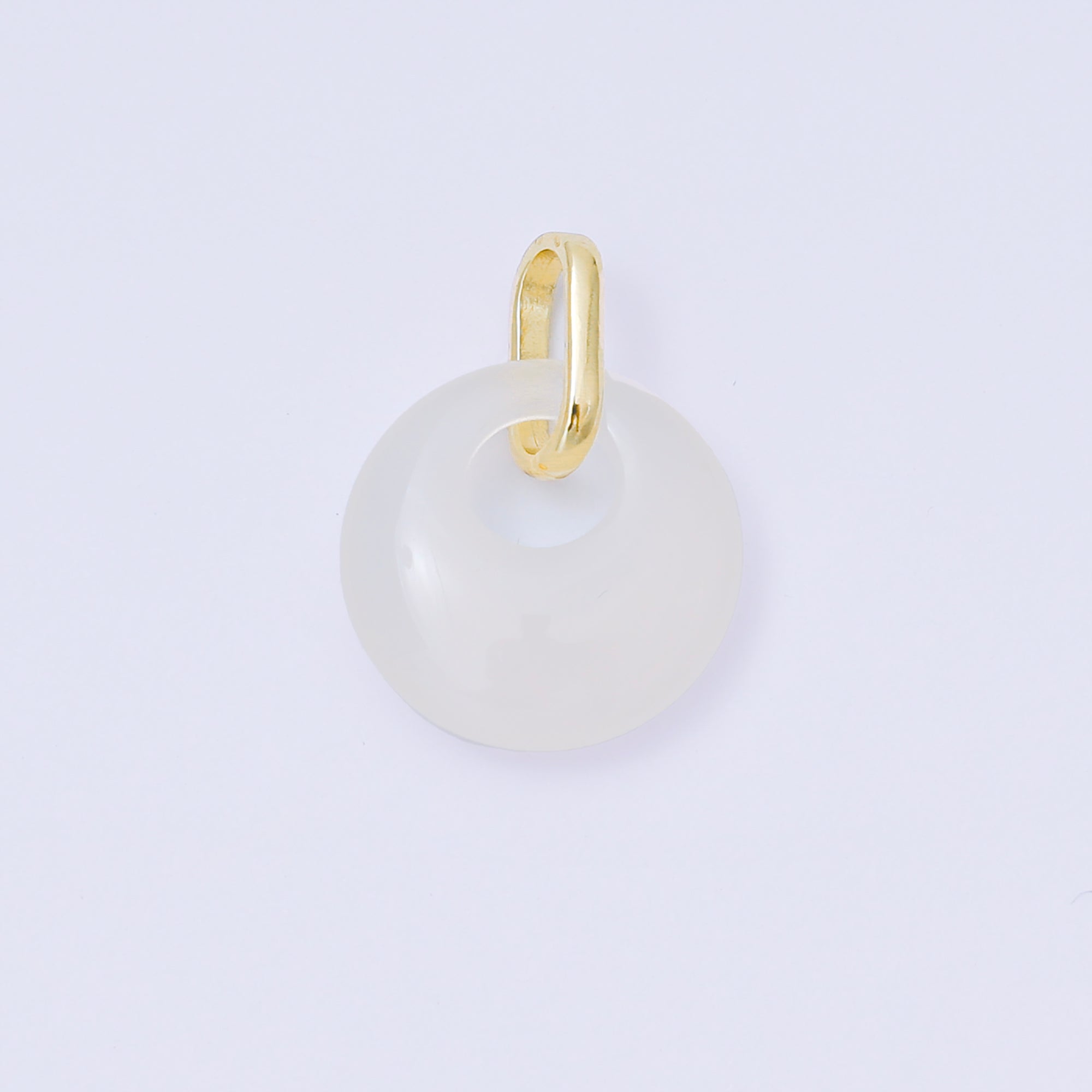 24K Gold Filled 15mm White, Green Agate Gemstone Round Pendant | AA1618