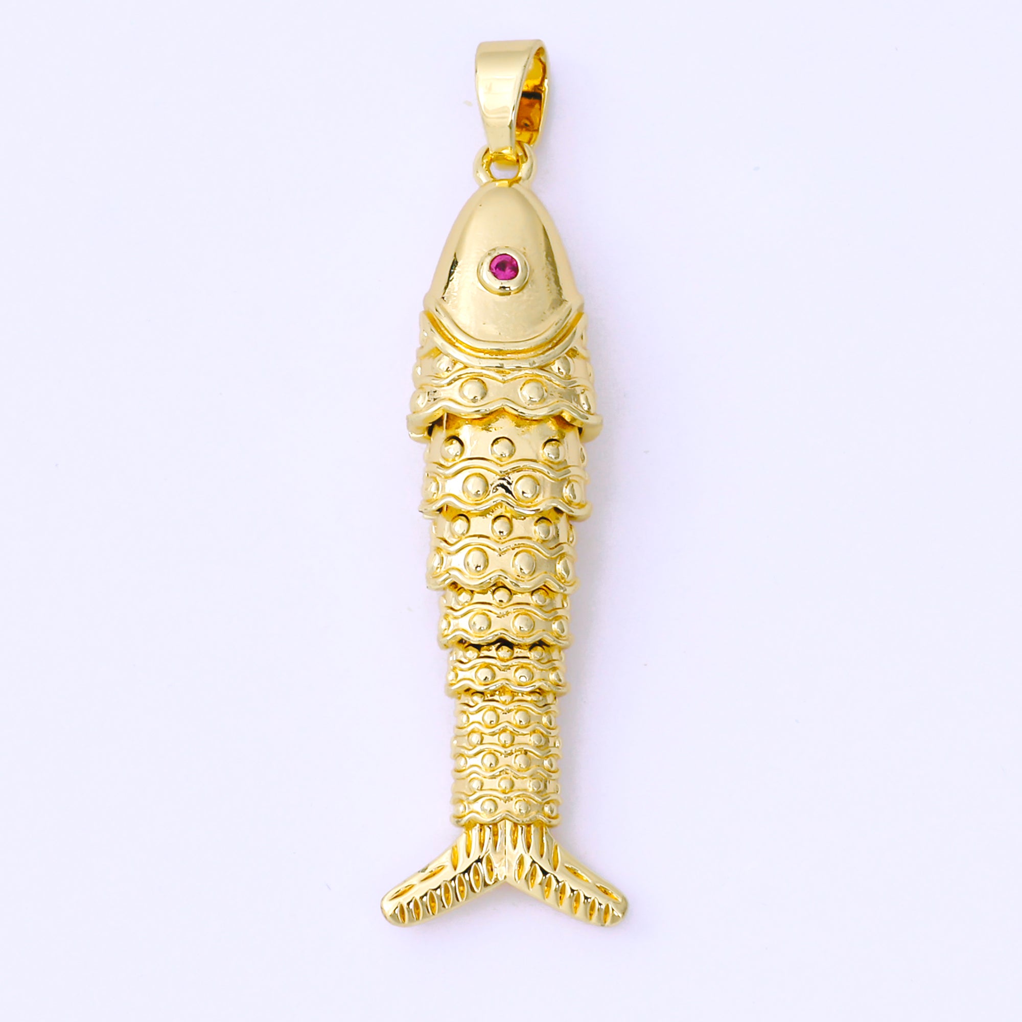 24K Gold Filled 43mm Fuchsia Round CZ Sea Creature Sardine Fish Pendant in Gold & Silver | AA1620