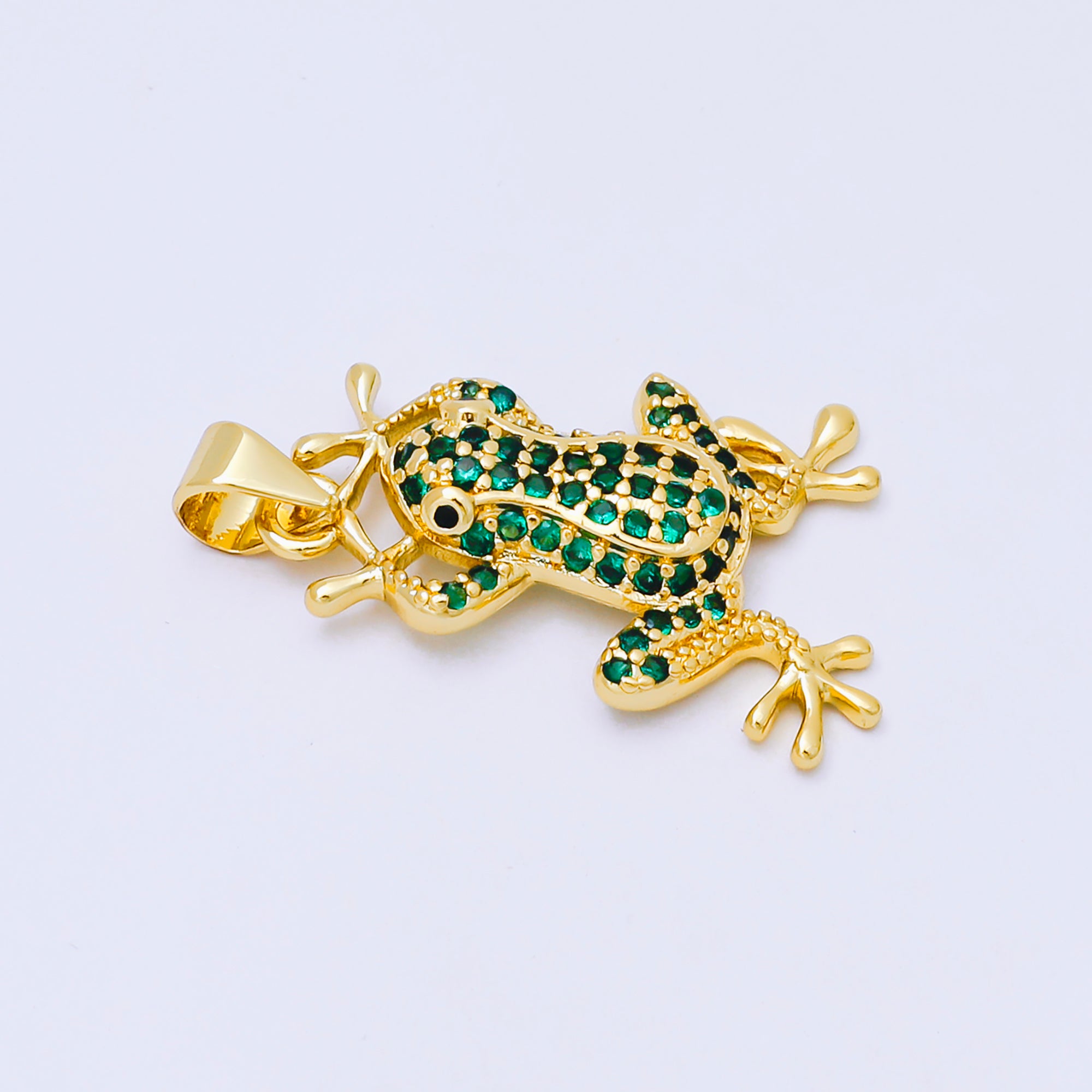 24K Gold Filled 24mm Green Micro Paved CZ Frog Pendant | AA1622