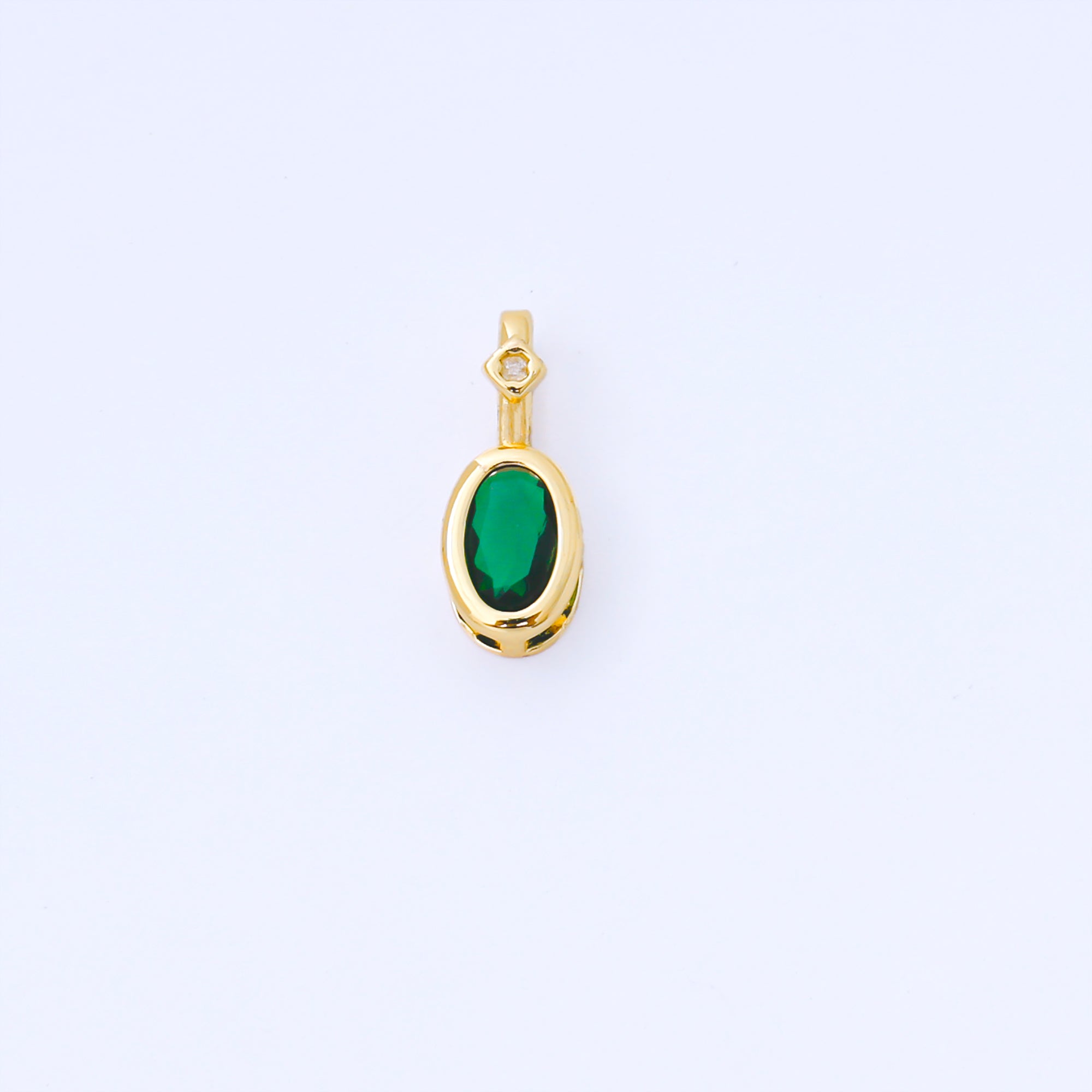 24K Gold Filled 14mm Fuchsia, Green, Black CZ Bezel Outline Oval Pendant | AA1636 AA1637 AA1652