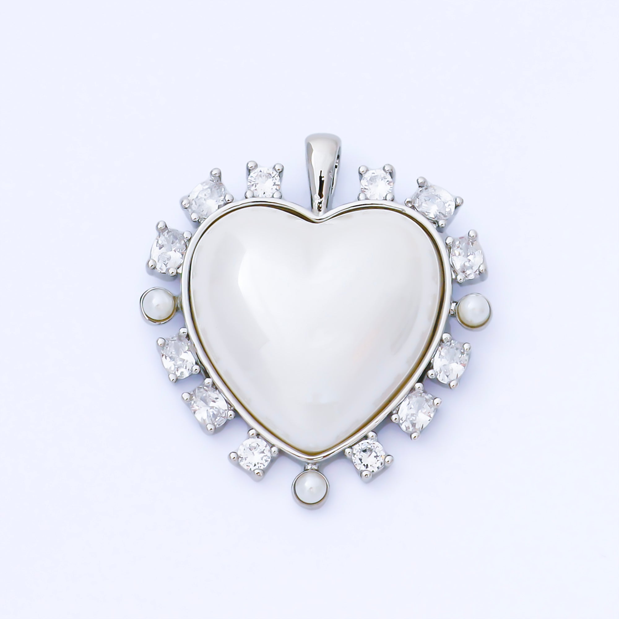 24K Gold Filled 35mm Shell Pearl CZ Cluster Outline Pendant in Gold & Silver | AA1658 AA1689