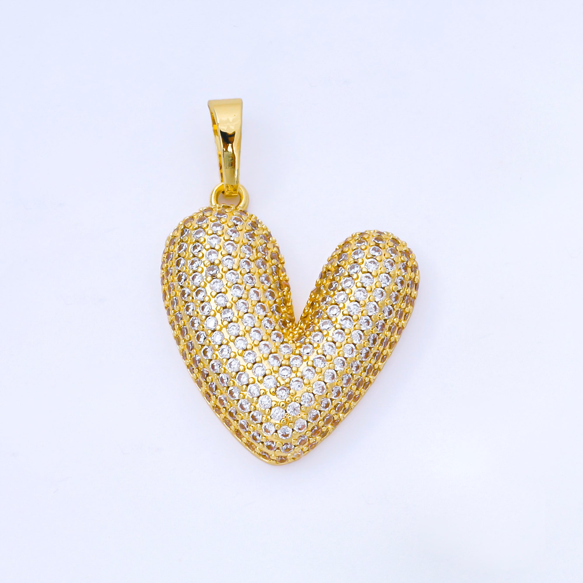 24K Gold Filled 30mm Micro Paved CZ Chubby Heart Pendant | AA1664