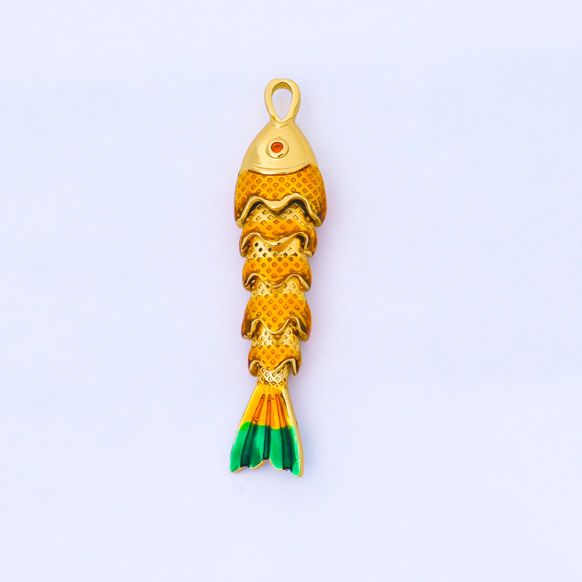 24K Gold Filled Colorful Enamel Fish 3D Movable Animal Charm | AA1667