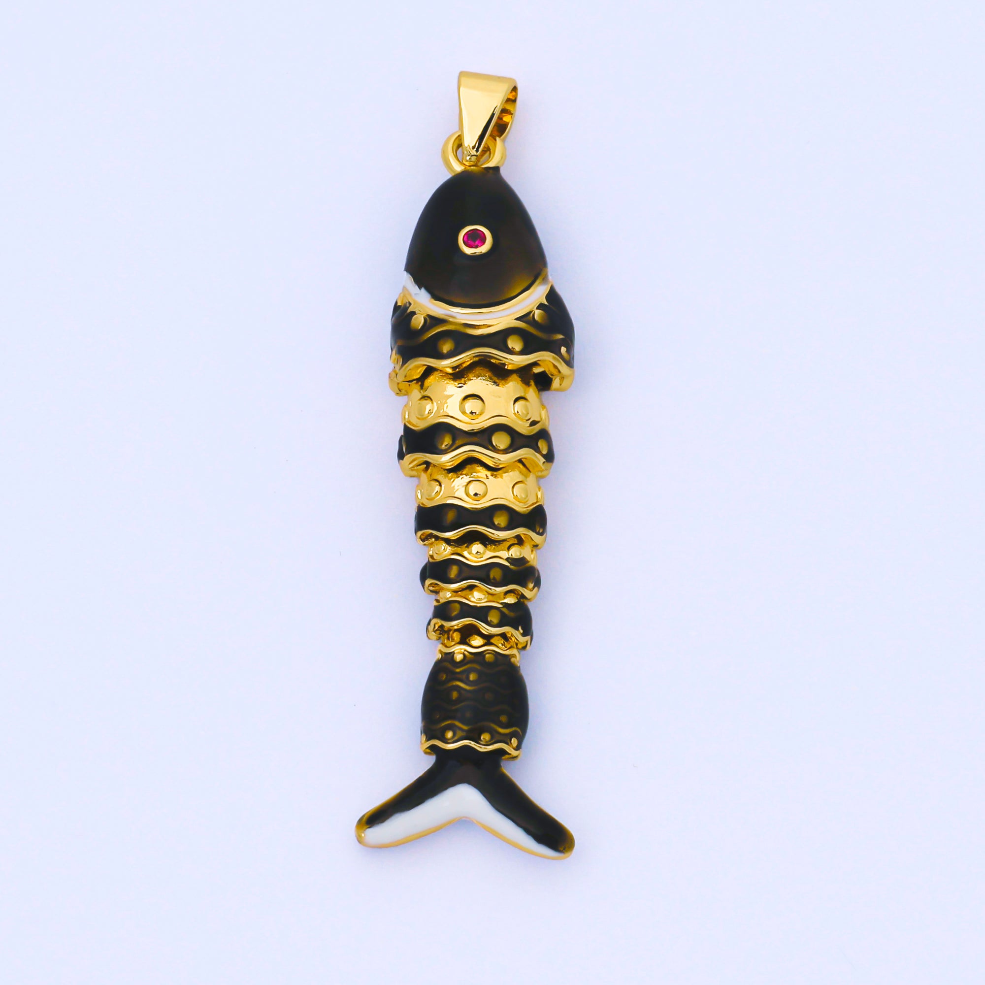 24K Gold Filled Colorful Enamel Koi Fish 3D Articulated Fish Pendant Animal Charm | AA1669