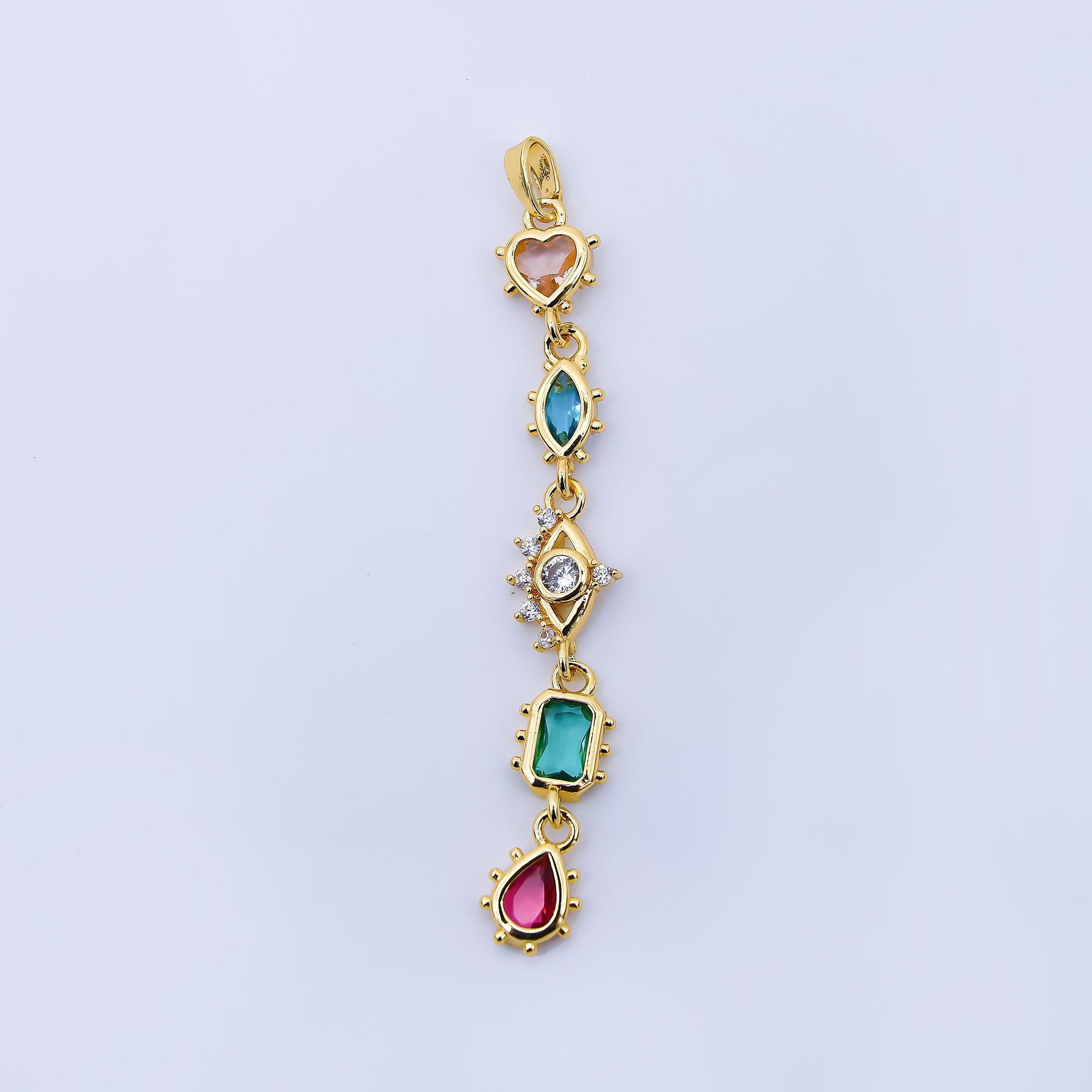 24K Gold Filled Multi Color Shape CZ Drop Charm Pendant Heart, Marquise & Teardrop Design in Gold or Silver AA1673