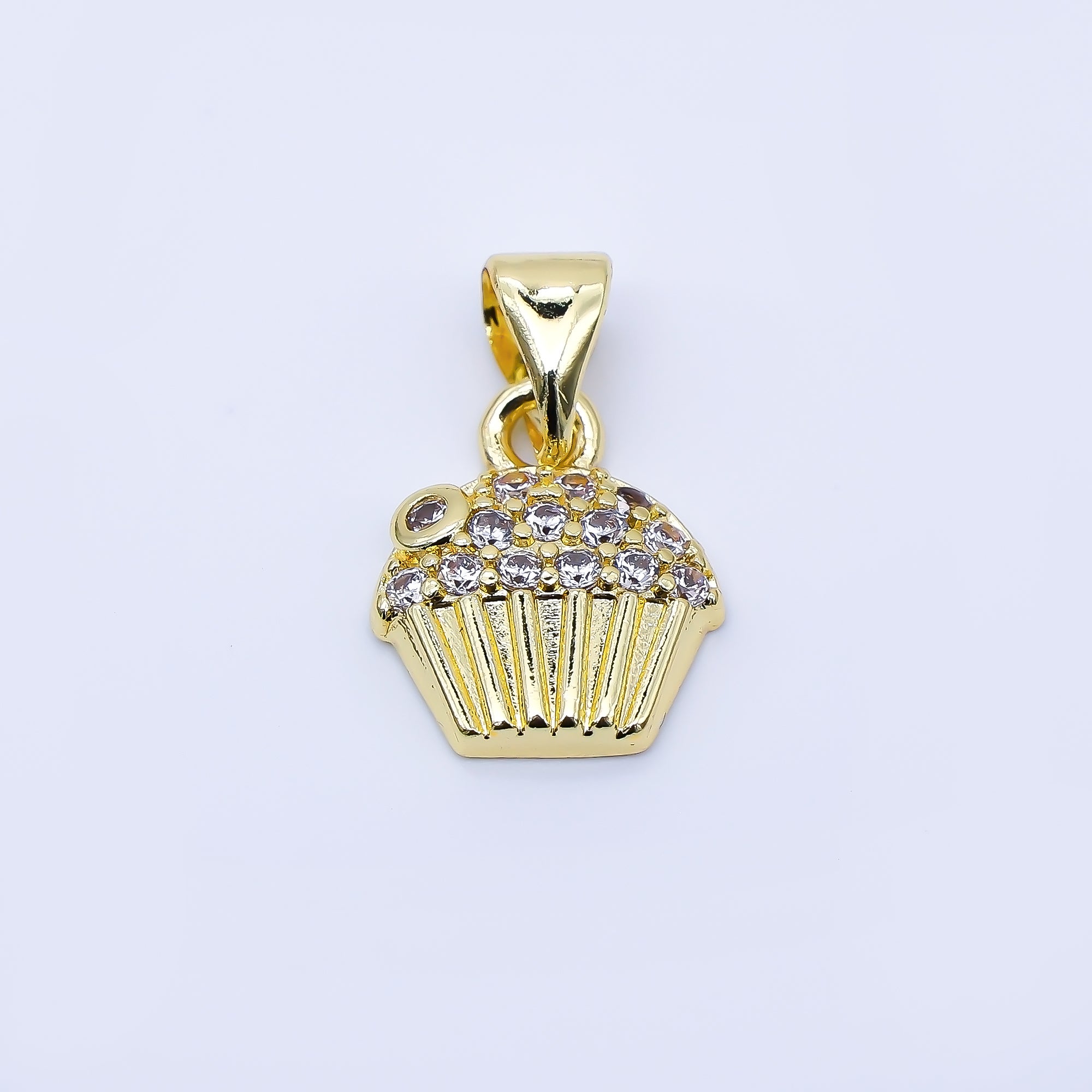 24K Gold Filled 11mm Micro Paved CZ Cupcake Charm Food Jewelry | AA1675