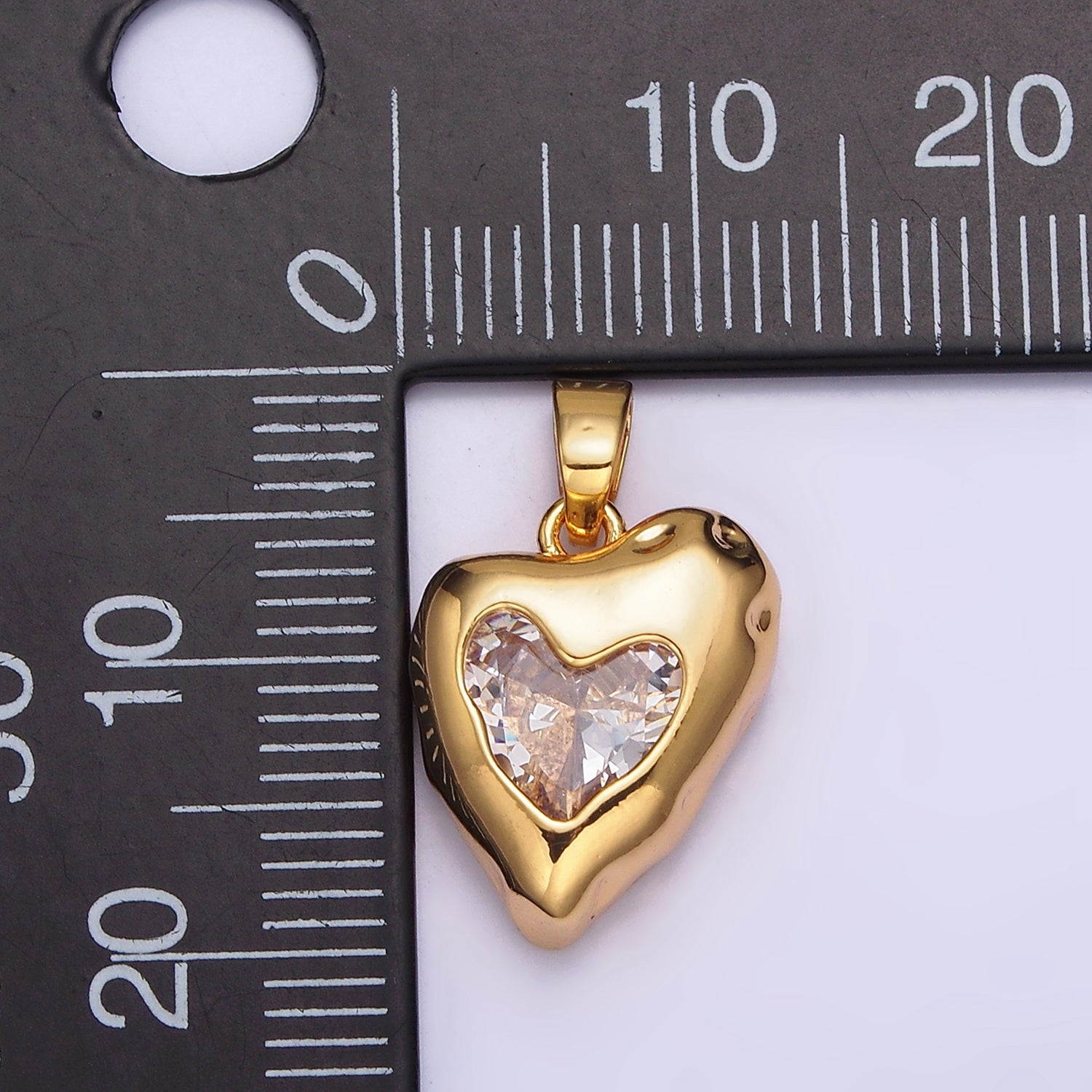 24K Gold Filled Clear, Pink CZ Molten Heart Pendant | AA592 AA593 - DLUXCA