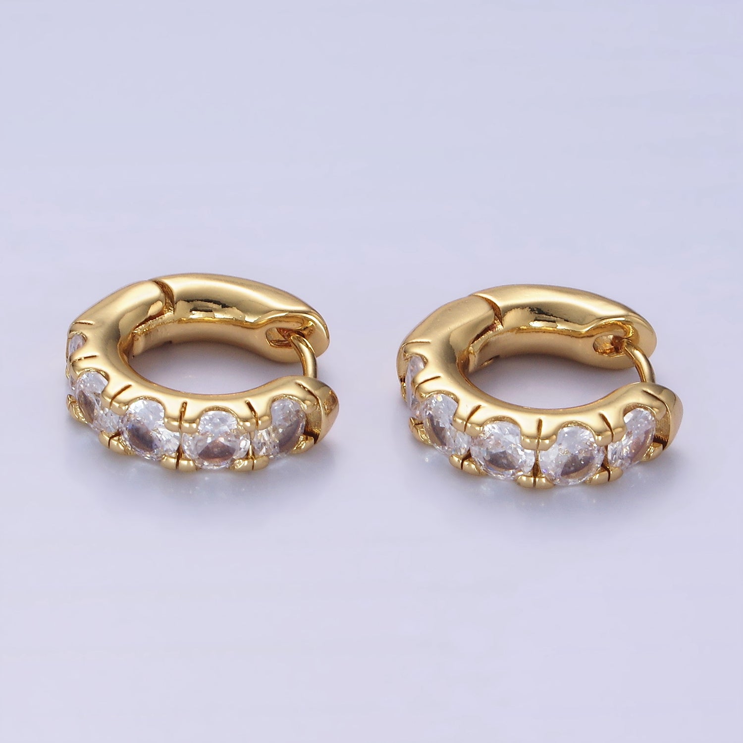 14K Gold Filled Clear CZ Rounded 17mm Huggie Earrings | AB1171