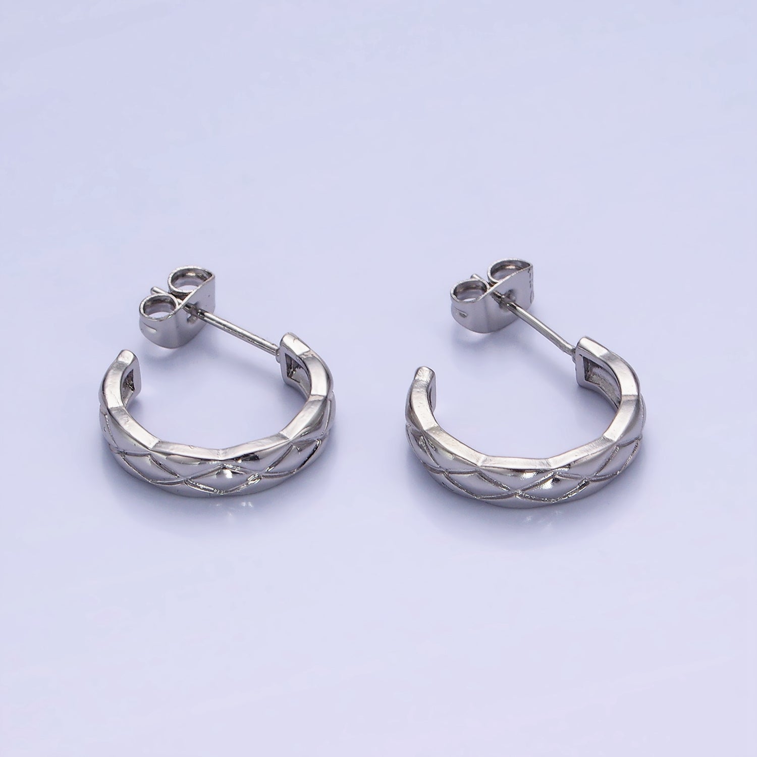 14K Gold Filled 20mm Quilted C-Shaped Hoop Earrings in Gold & Silver | AB1334 AB1335