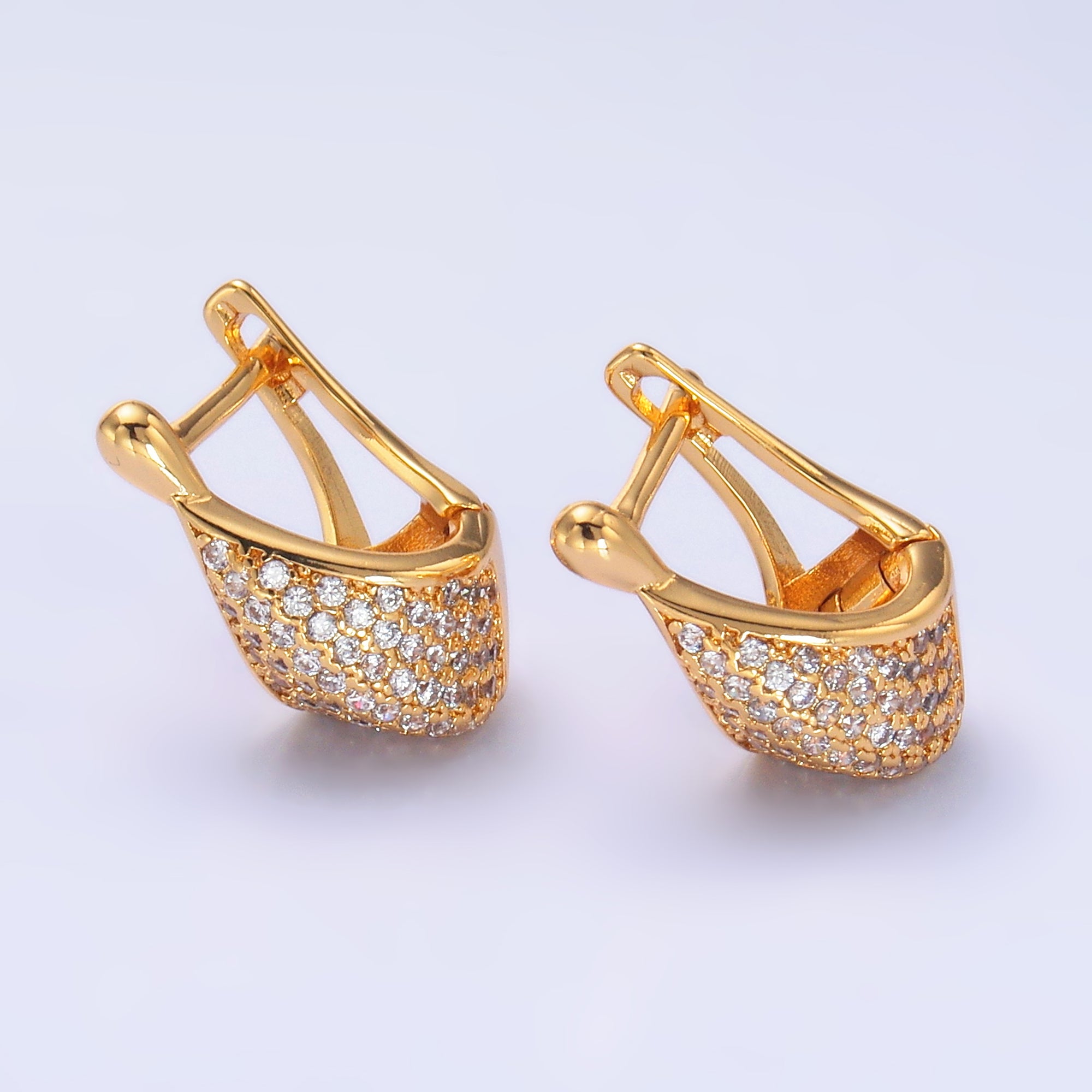 16K Gold Filled Micro Paved CZ Teardrop Dome Hinge Hoop Earrings in Gold & Silver | AB1413 AB1414