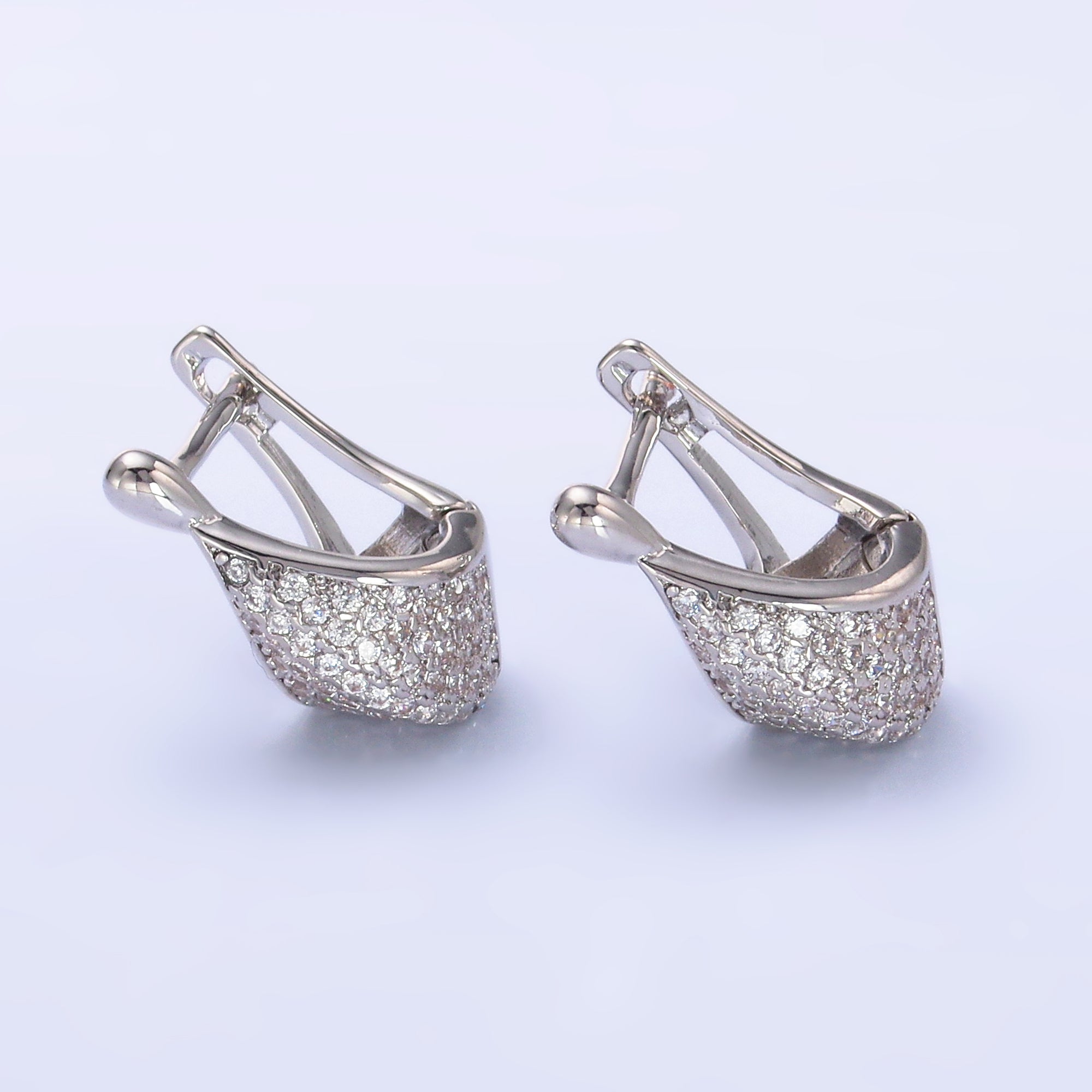 16K Gold Filled Micro Paved CZ Teardrop Dome Hinge Hoop Earrings in Gold & Silver | AB1413 AB1414