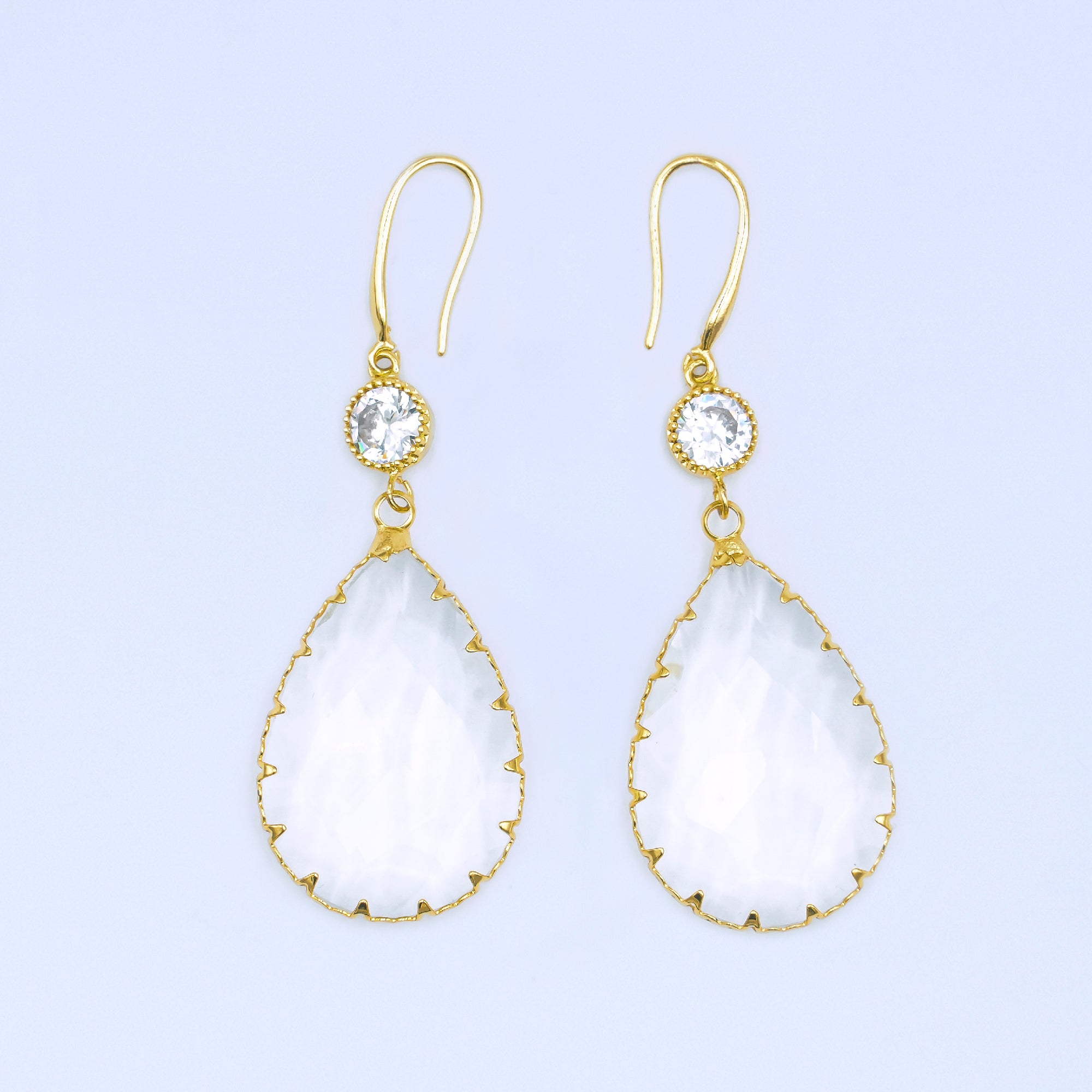 24K Gold Filled Multifaceted CZ Teardrop Drop French Hook Earrings | AB1416