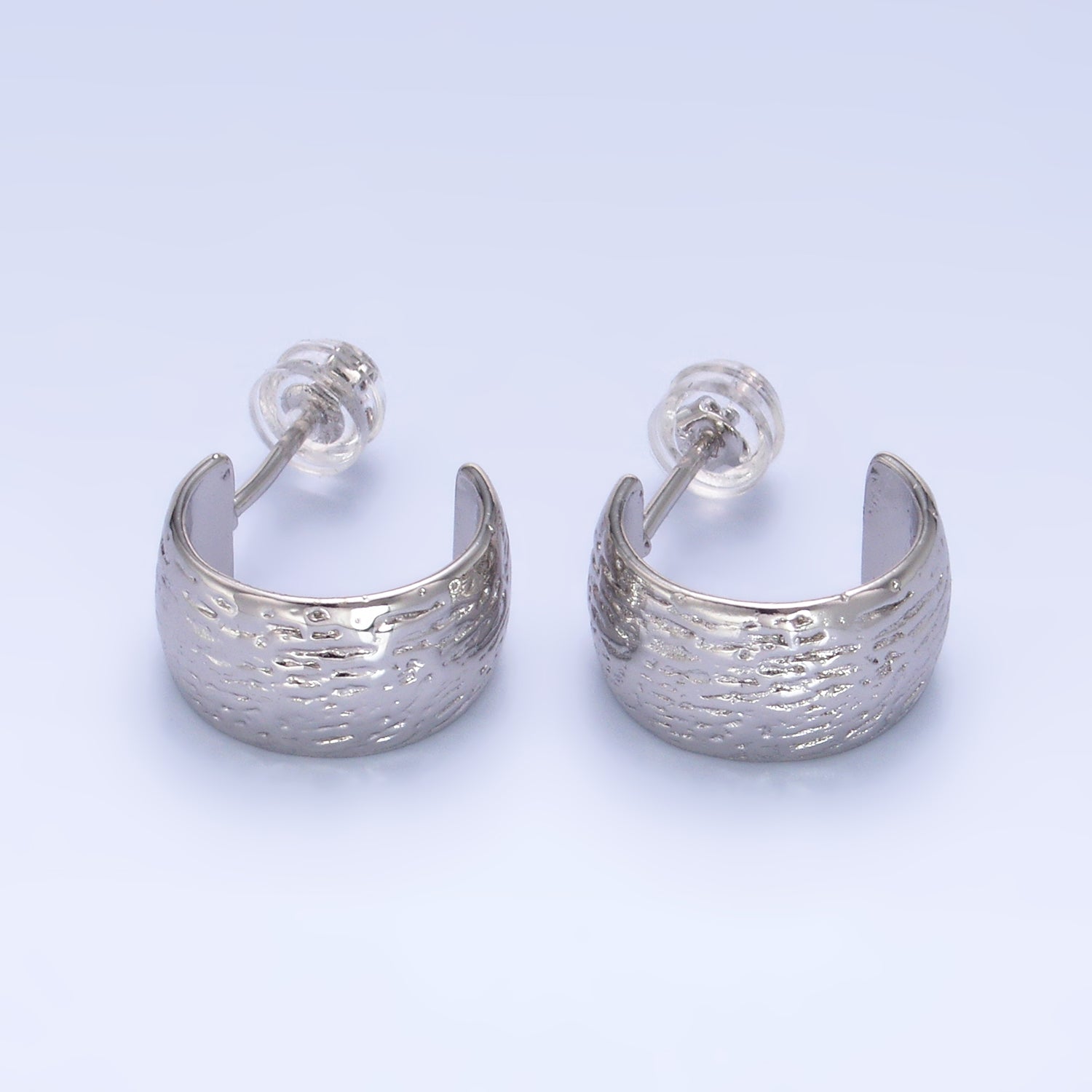 24K Gold Filled 15mm Line-Textured Wide C-Shaped Hoop Earrings in Gold & Silver | AB1534 AB1548