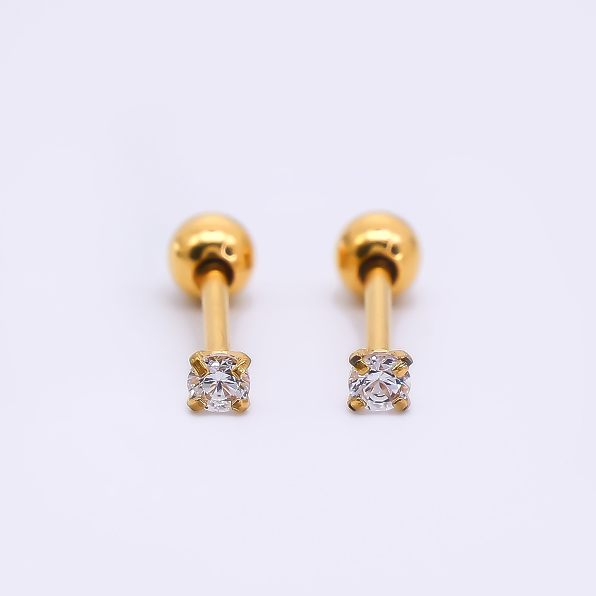 Gold Stainless Steel Round CZ Classic Stud Earrings in Various Sizes | AB1567 - AB1571