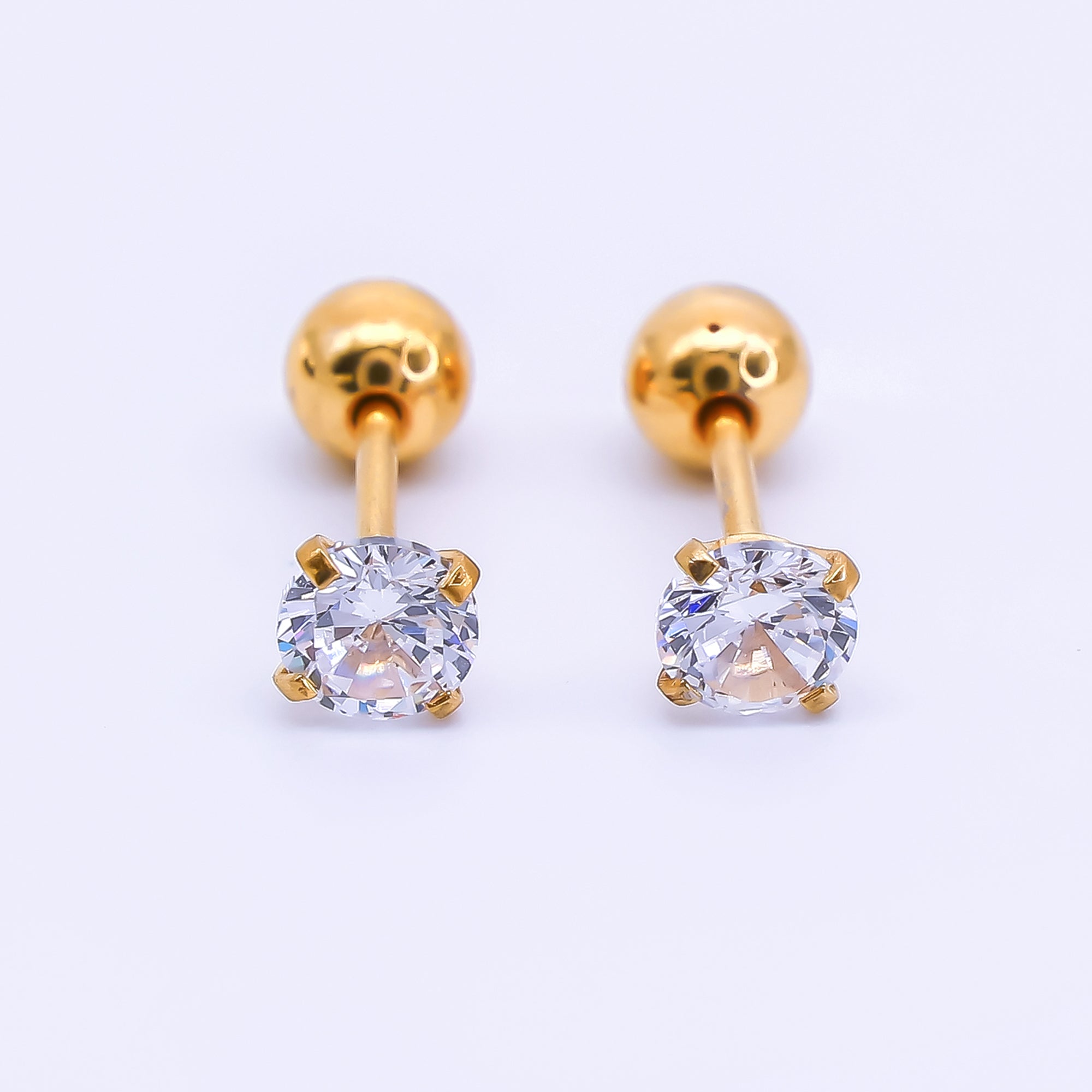 Gold Stainless Steel Round CZ Classic Stud Earrings in Various Sizes | AB1567 - AB1571