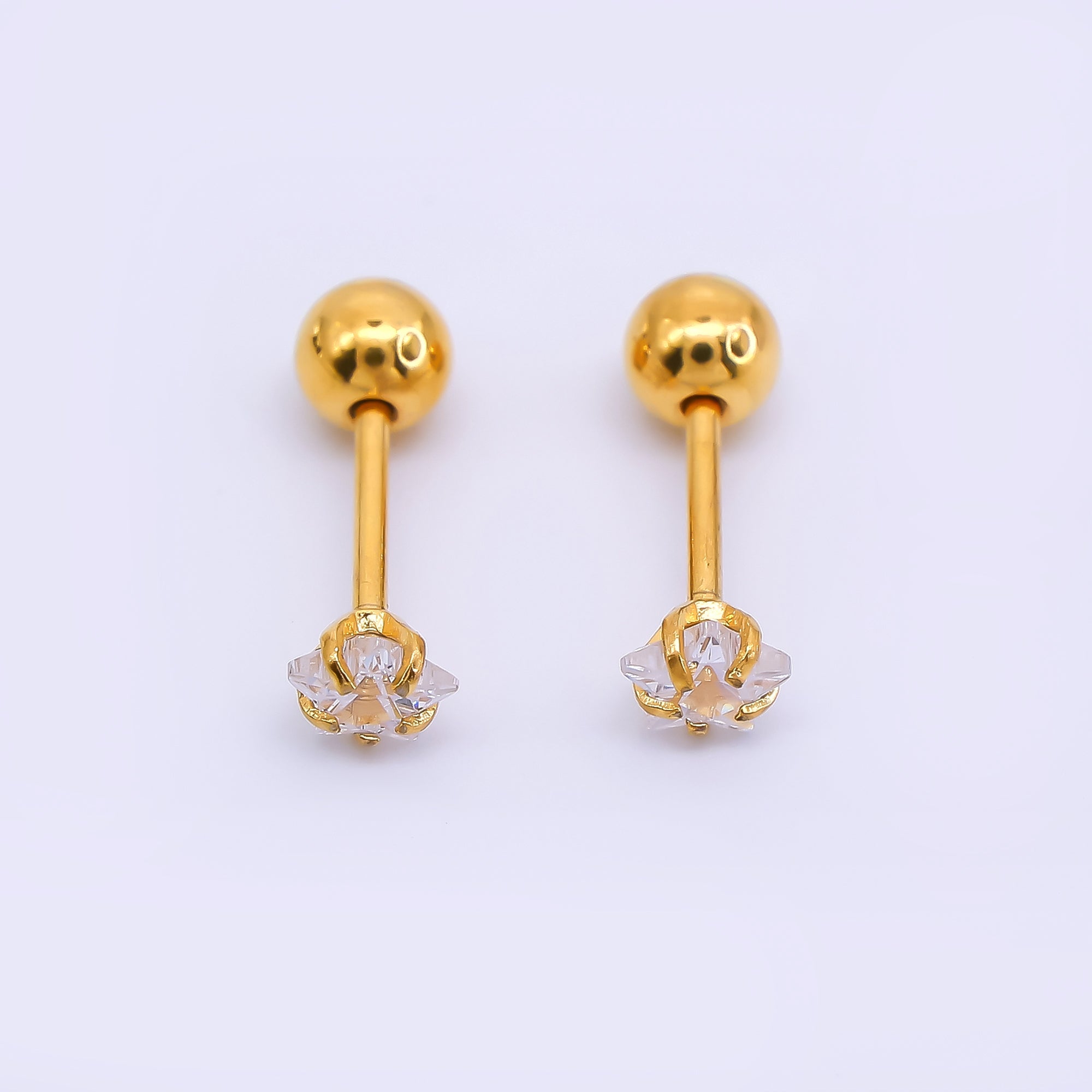 Gold Stainless Steel Star-Shaped CZ Celestial Stud Earrings in Various Sizes | AB1572 - AB1575