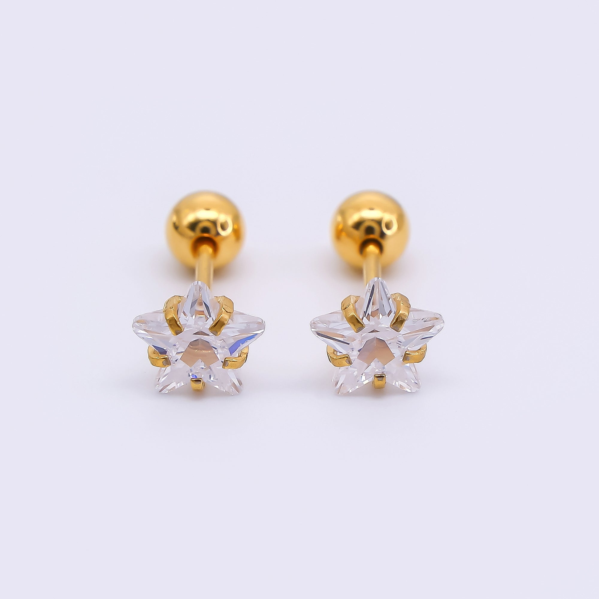 Gold Stainless Steel Star-Shaped CZ Celestial Stud Earrings in Various Sizes | AB1572 - AB1575