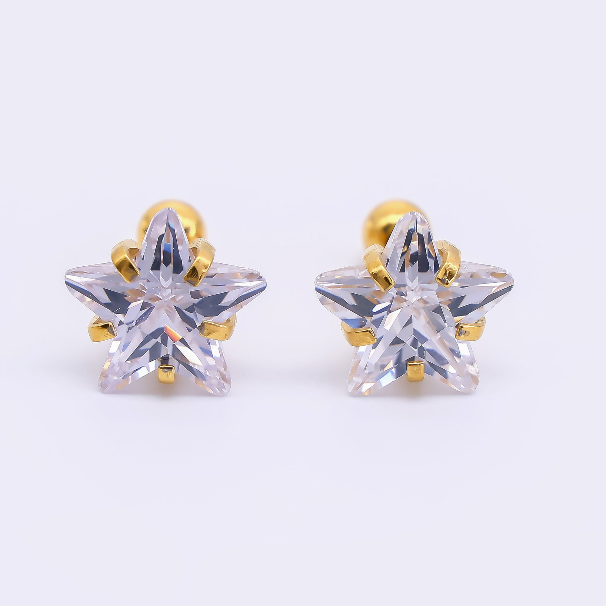 Gold Stainless Steel Star-Shaped CZ Celestial Stud Earrings in Various Sizes | AB1572 - AB1575